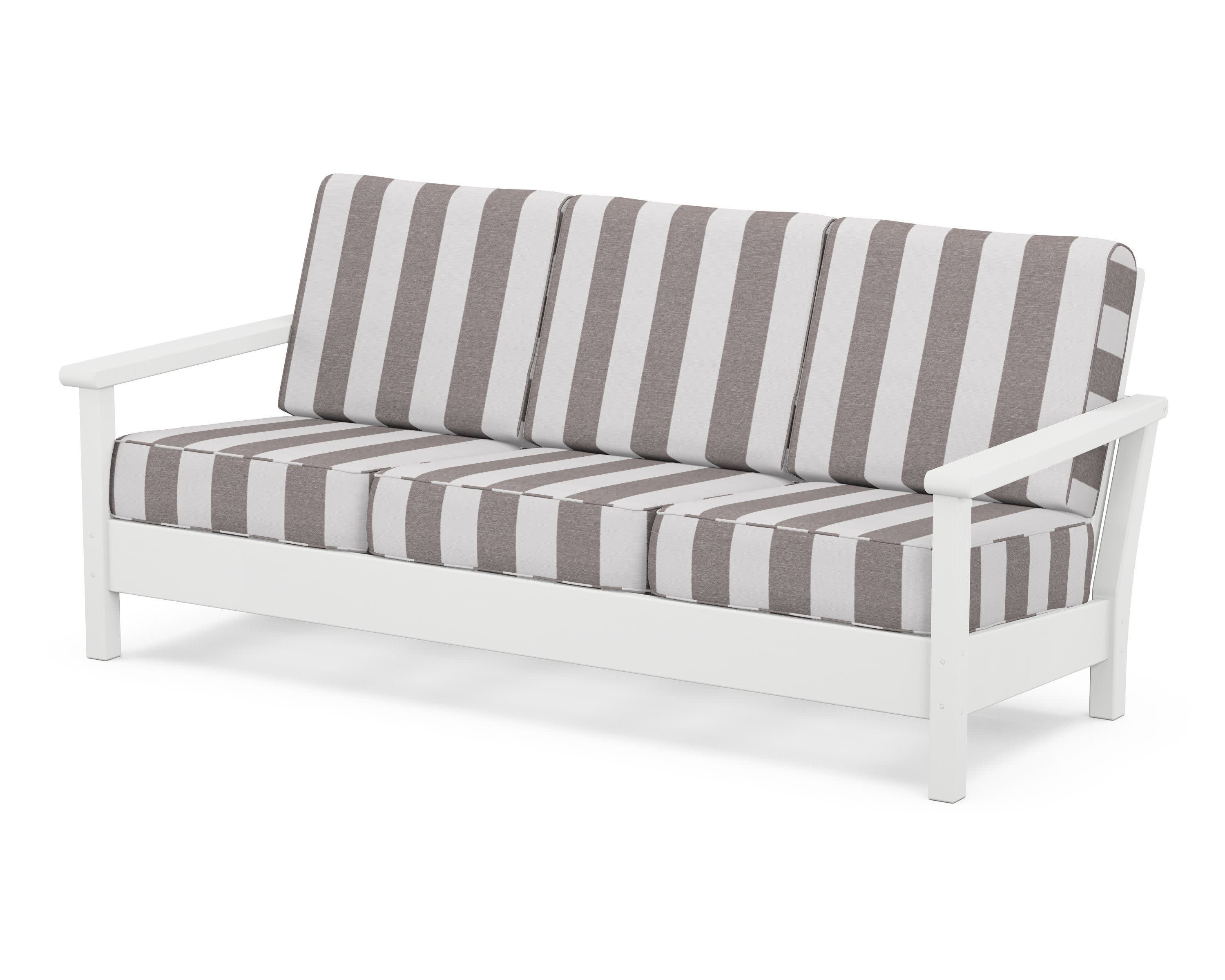 Harbour Deep Seating Sofa in White / Cabana Stripe Grey Mist