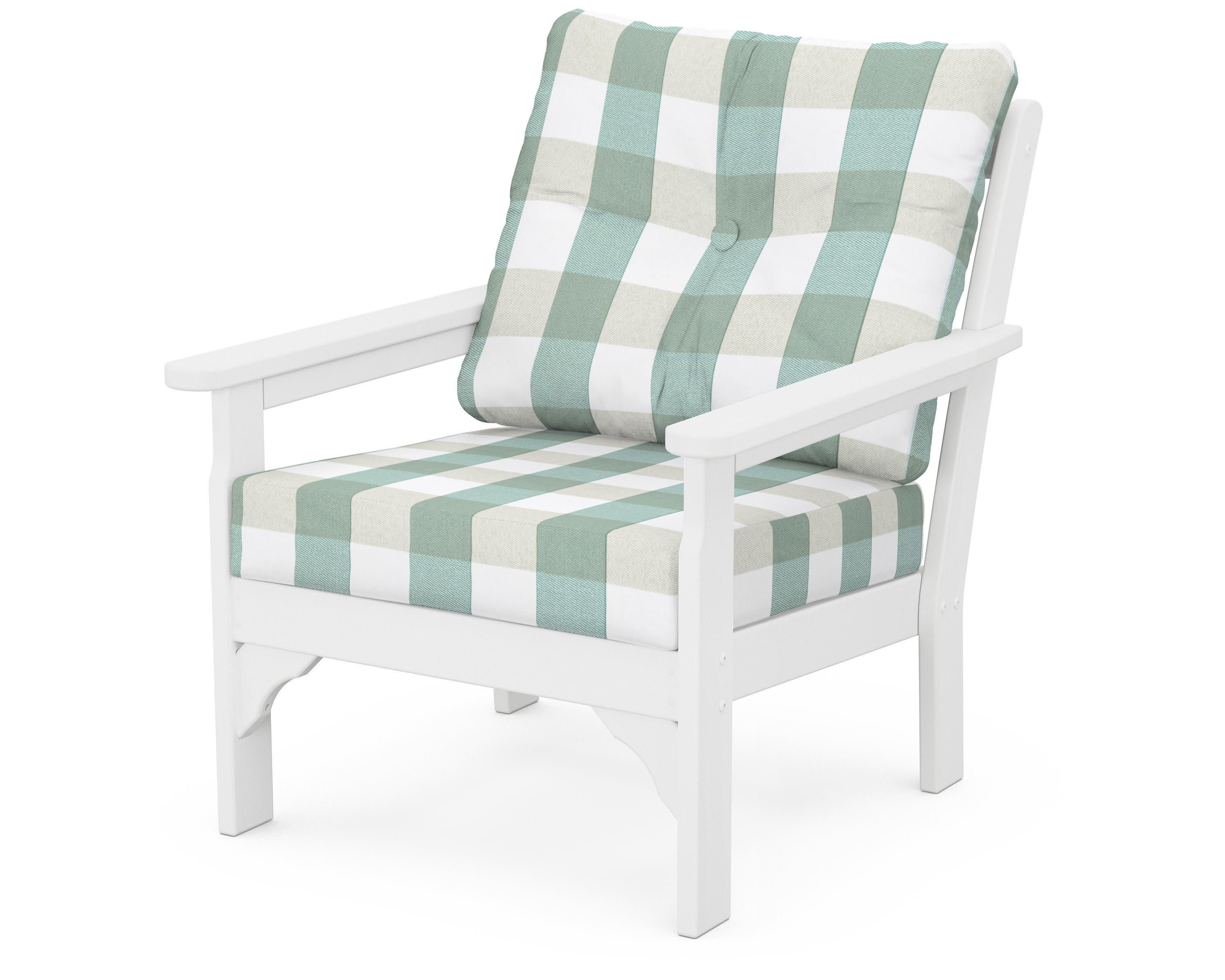 Vineyard Deep Seating Chair in White / Buffalo Plaid Glacier Spa