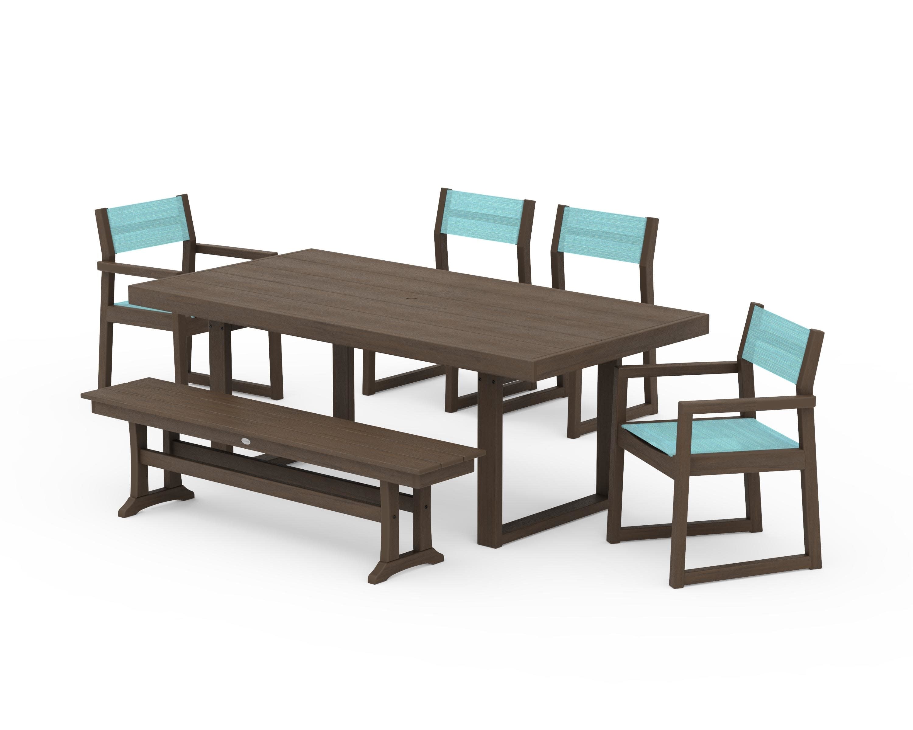 EDGE Sling 6-Piece Dining Set with Bench in Kona / Dupioni Aquamarine Sling
