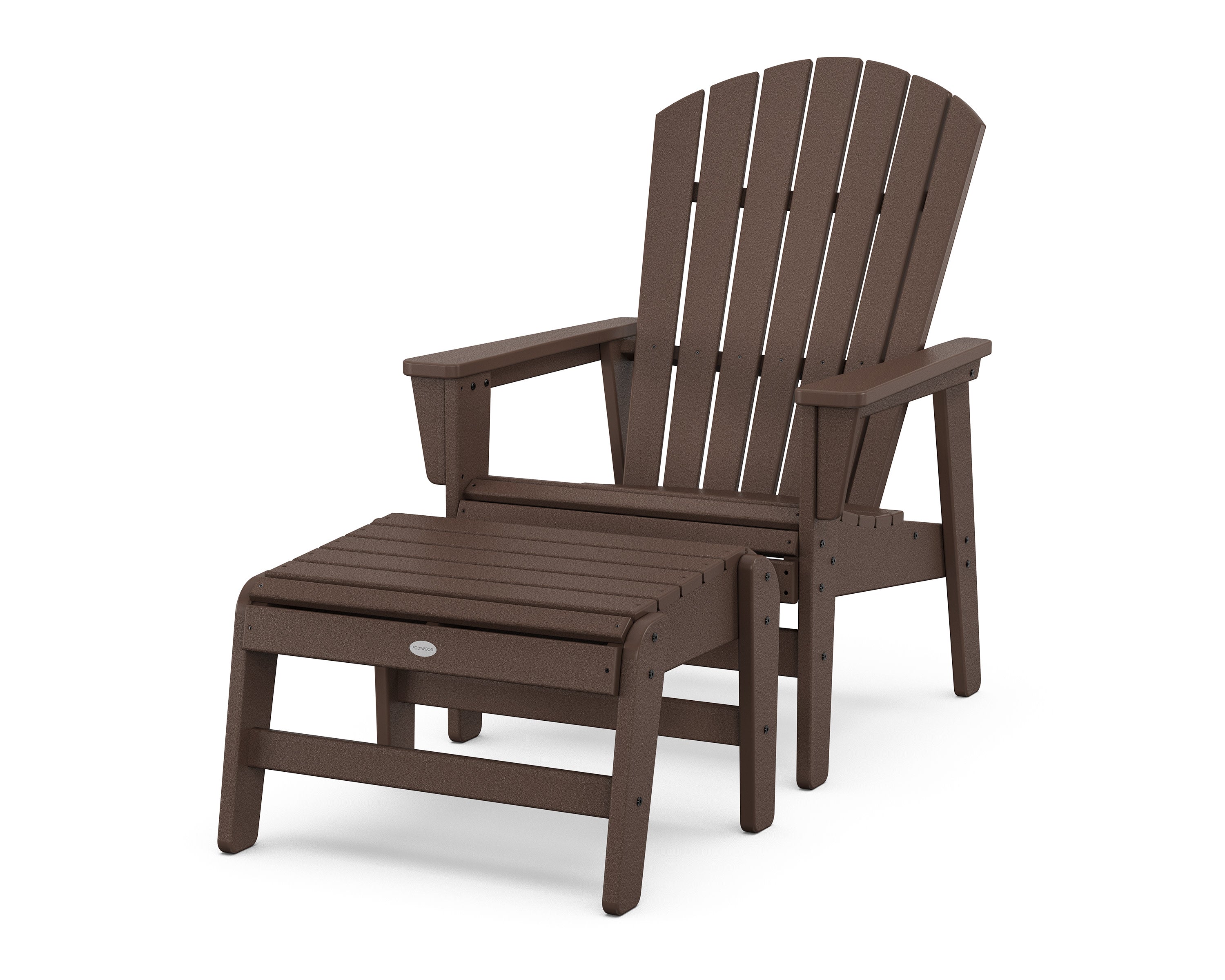 Nautical Grand Upright Adirondack Chair with Ottoman in Mahogany