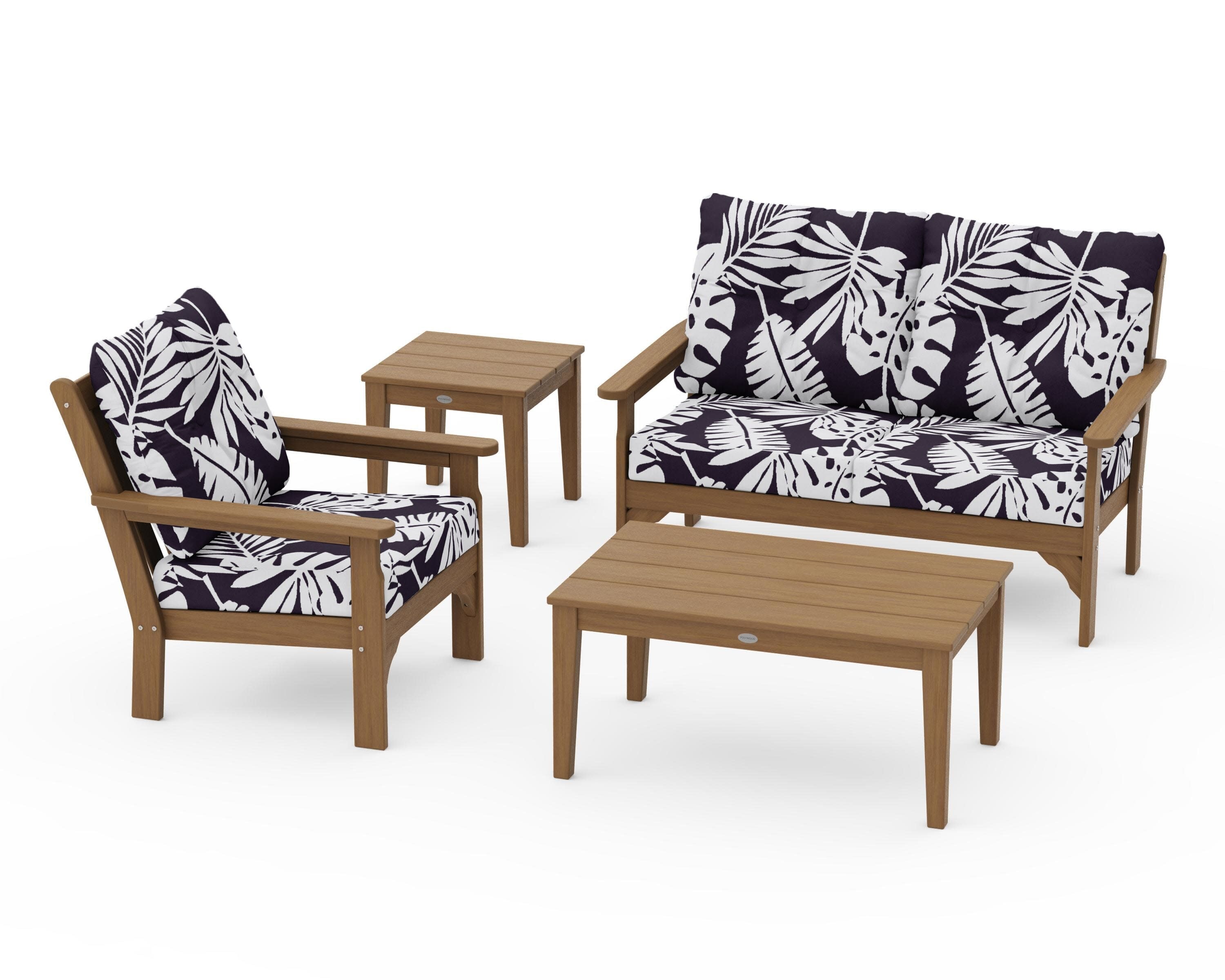 Vineyard 4-Piece Deep Seating Set in Natural / Leaf Navy