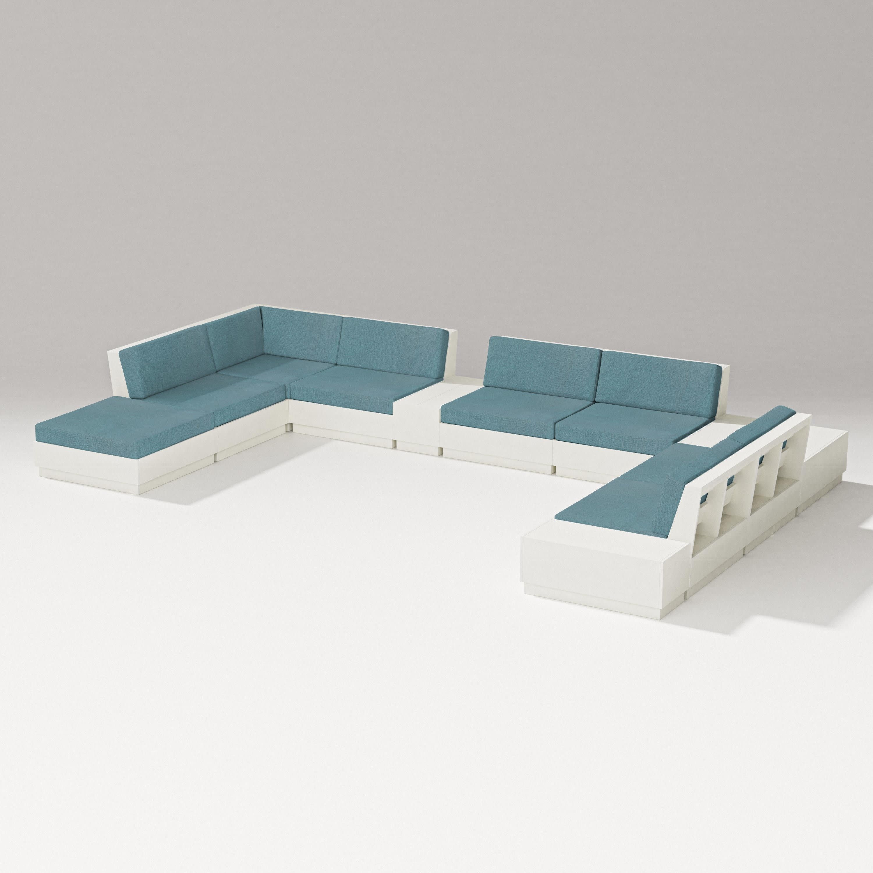Elevate 11-Piece Conversation Sectional Set in Vintage White / Ocean Teal