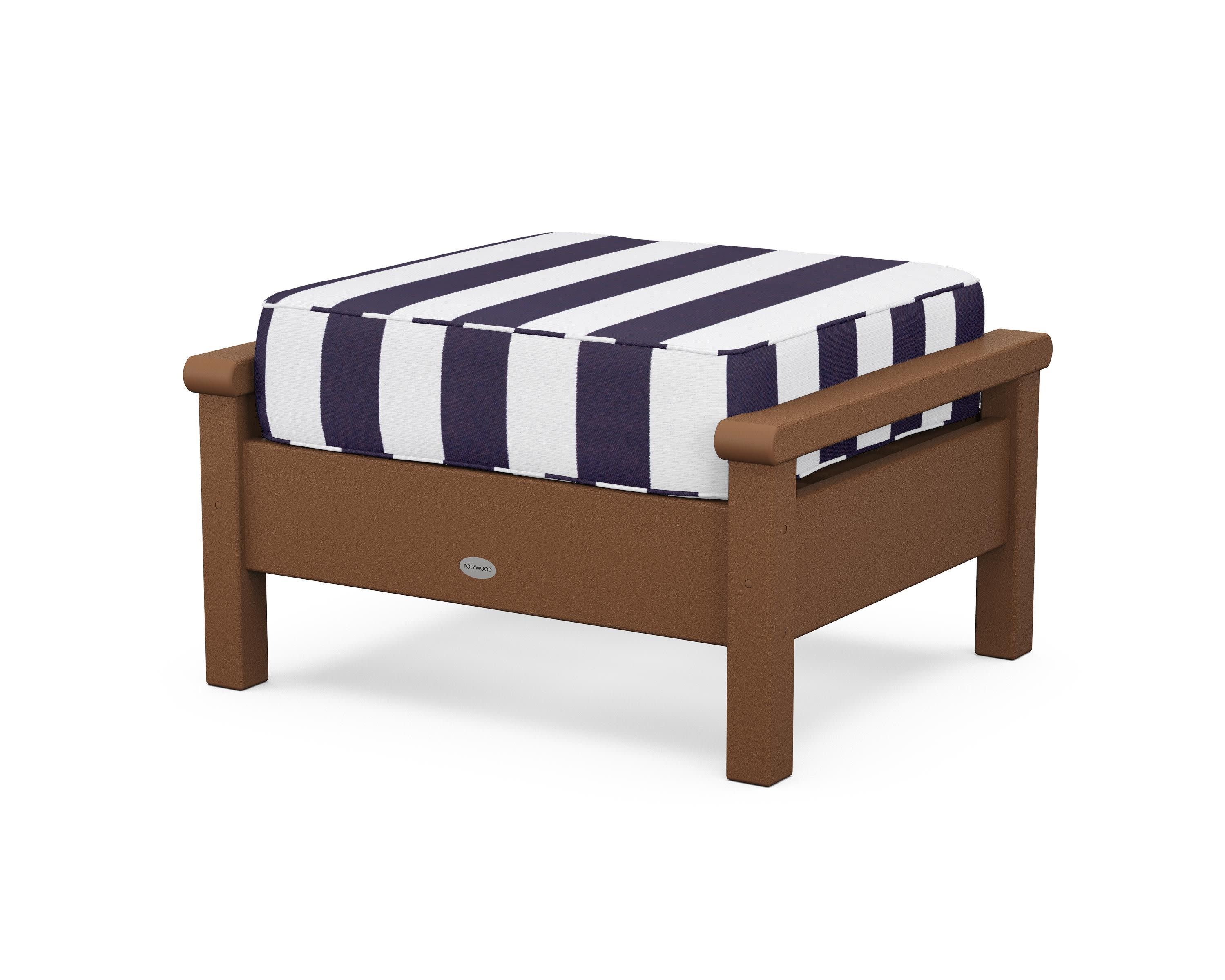 Harbour Deep Seating Ottoman in Teak / Cabana Stripe Navy