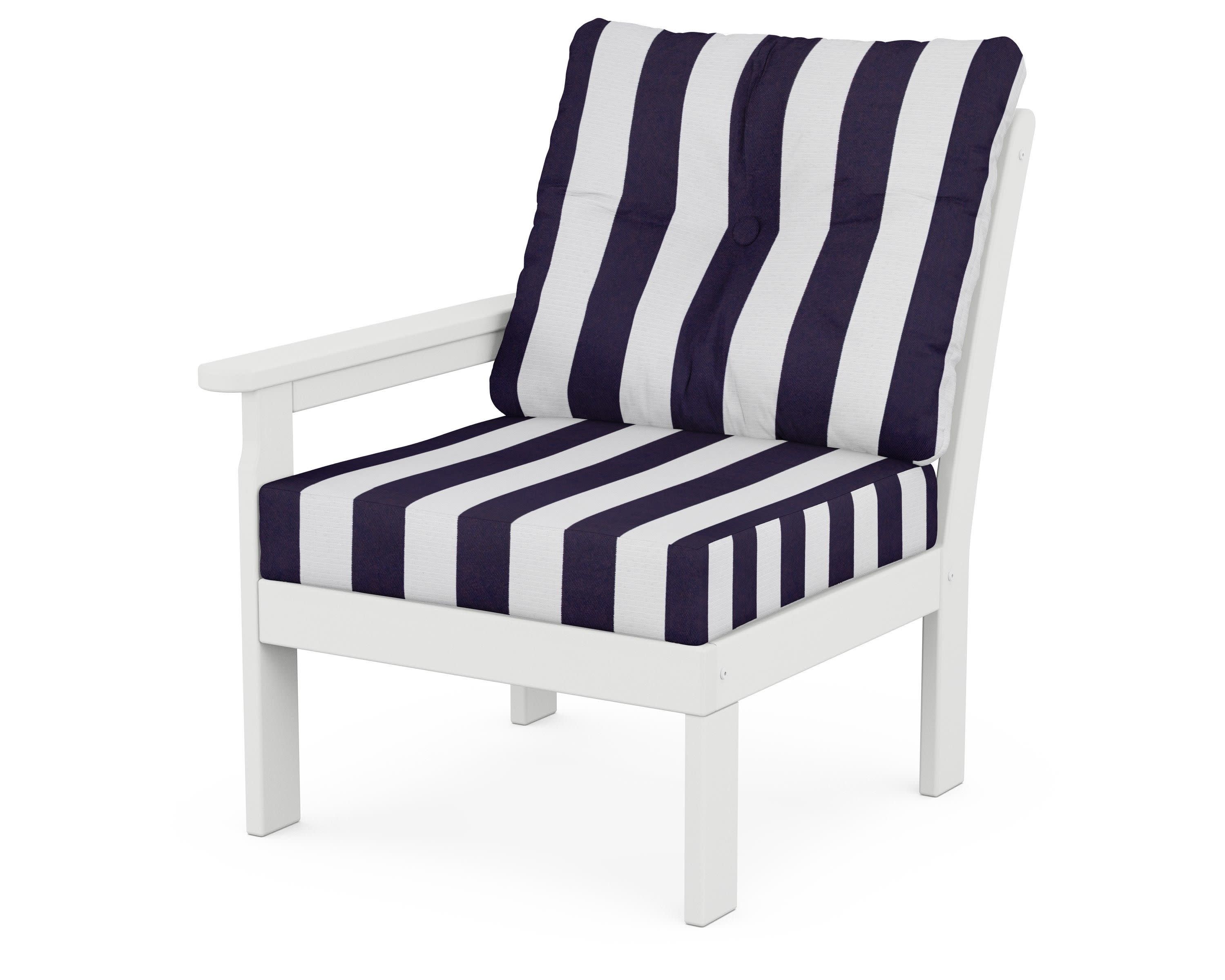 Vineyard Modular Left Arm Chair in White / Cabana Stripe Navy