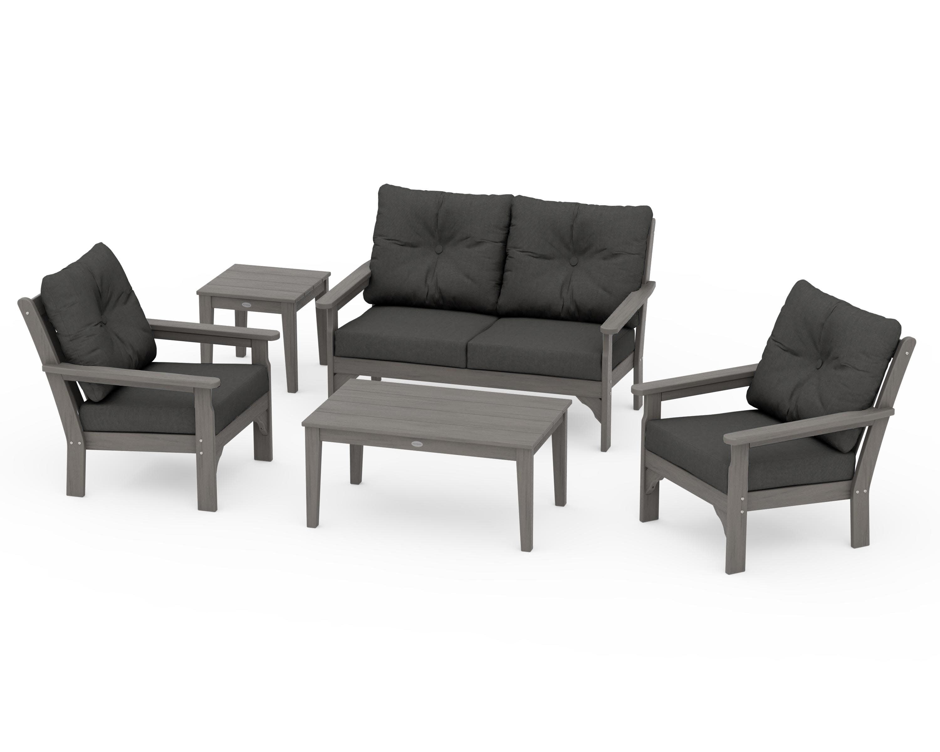 Vineyard 5-Piece Deep Seating Set in Driftwood / Spectrum Carbon