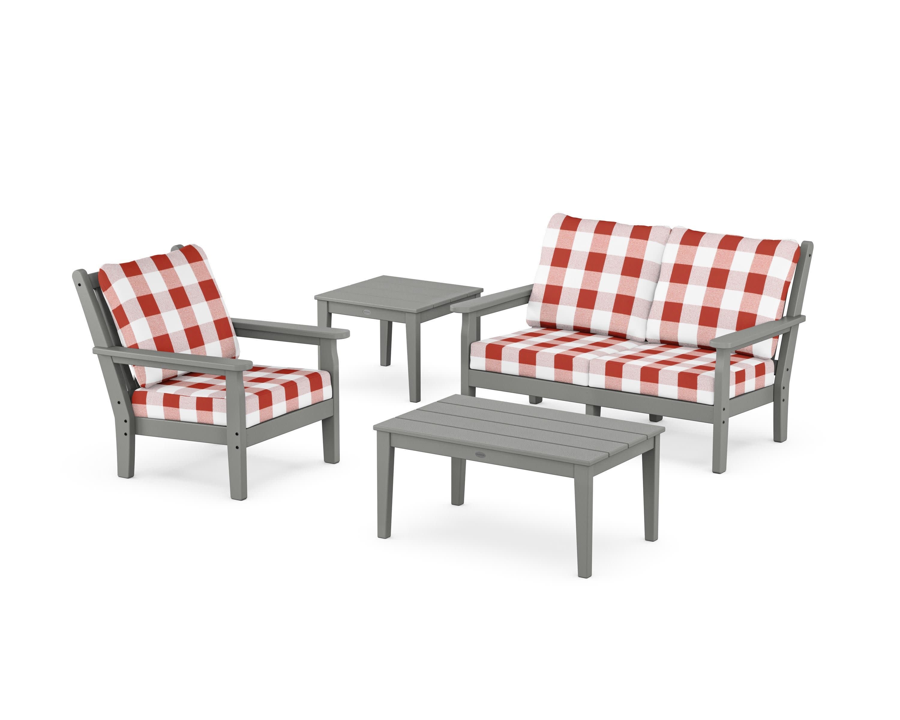 Chippendale 4-Piece Deep Seating Set in Slate Grey / Buffalo Plaid Crimson