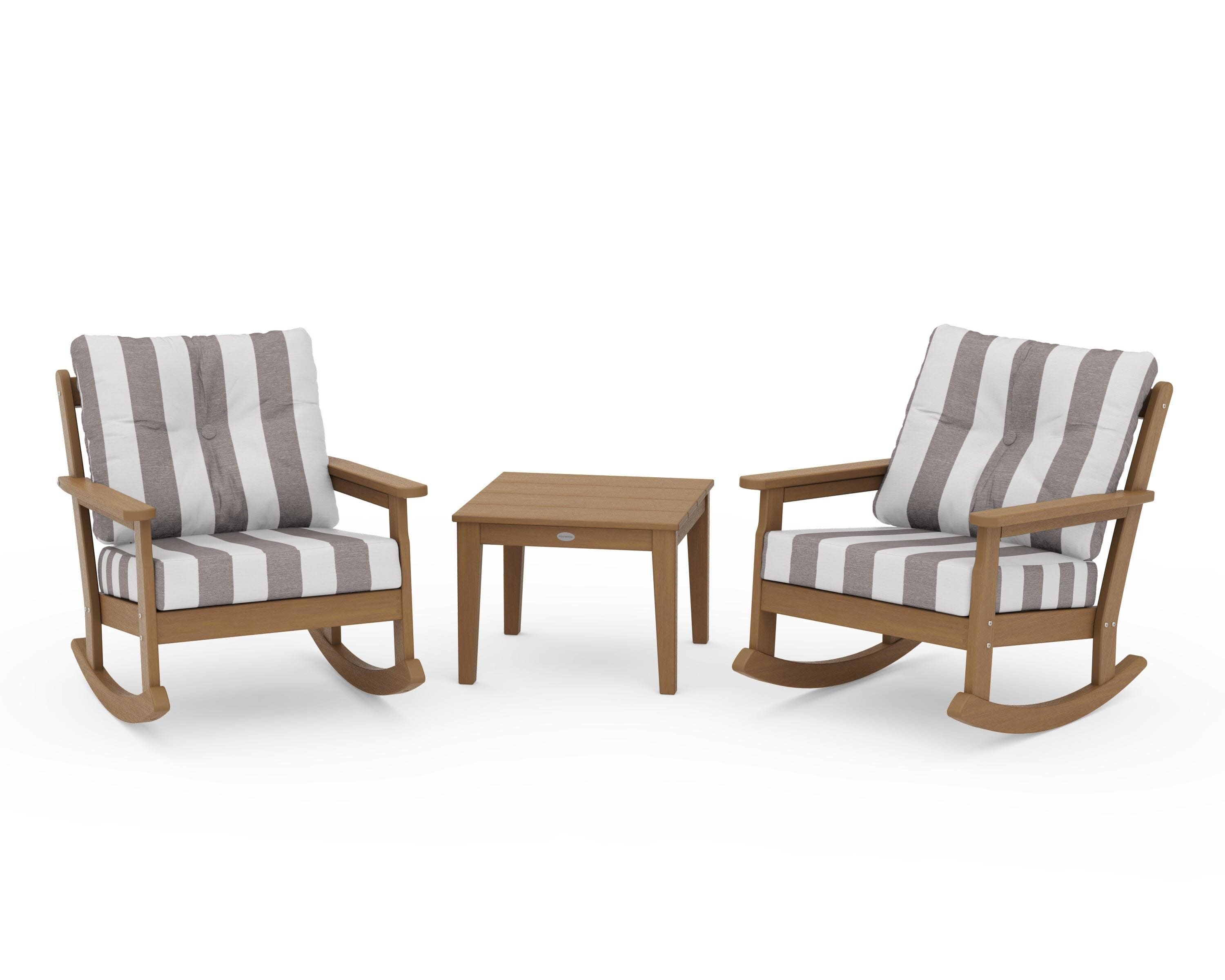 Vineyard 3-Piece Deep Seating Rocker Set in Natural / Cabana Stripe Grey Mist