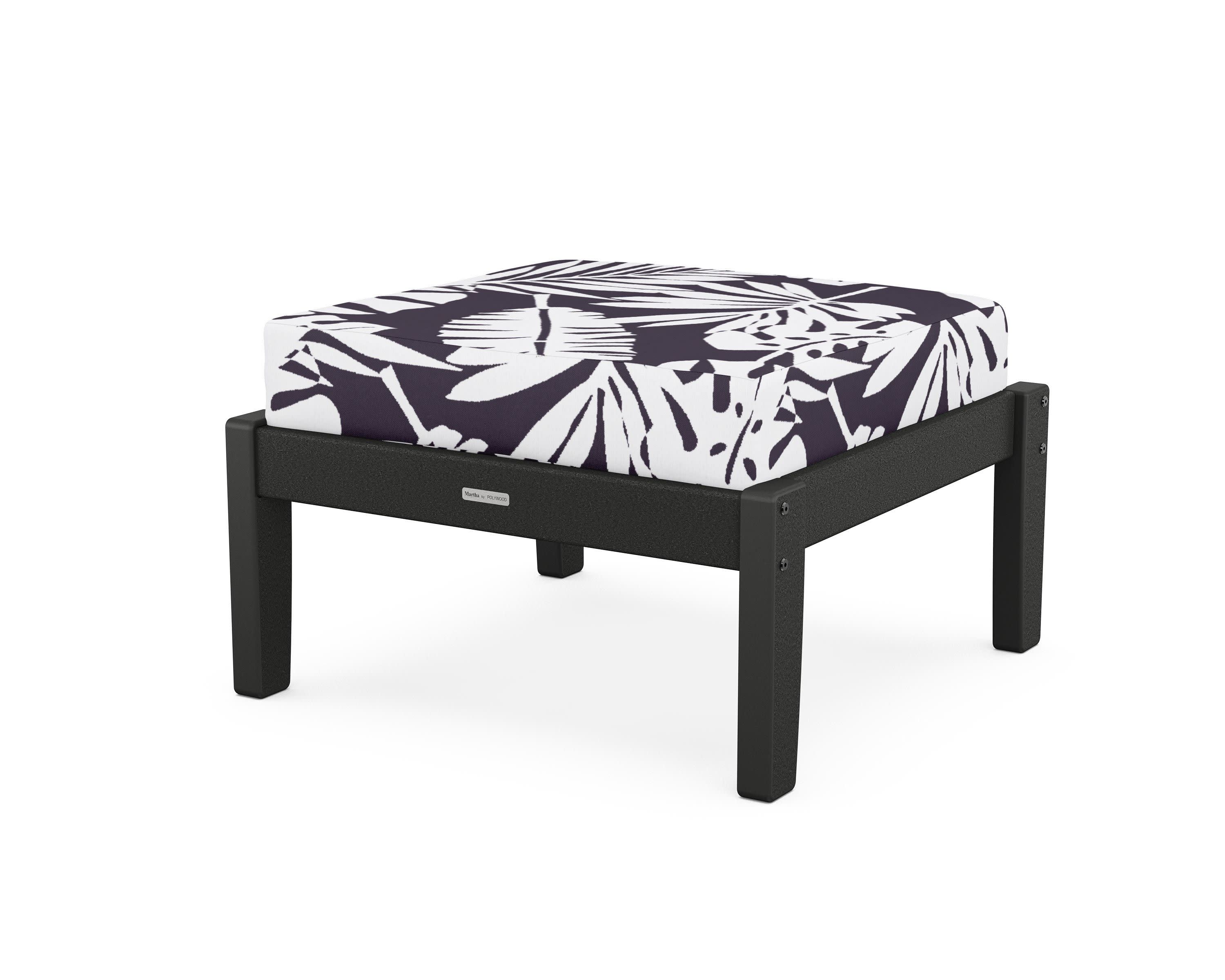 Chinoiserie Deep Seating Ottoman in Black / Leaf Navy