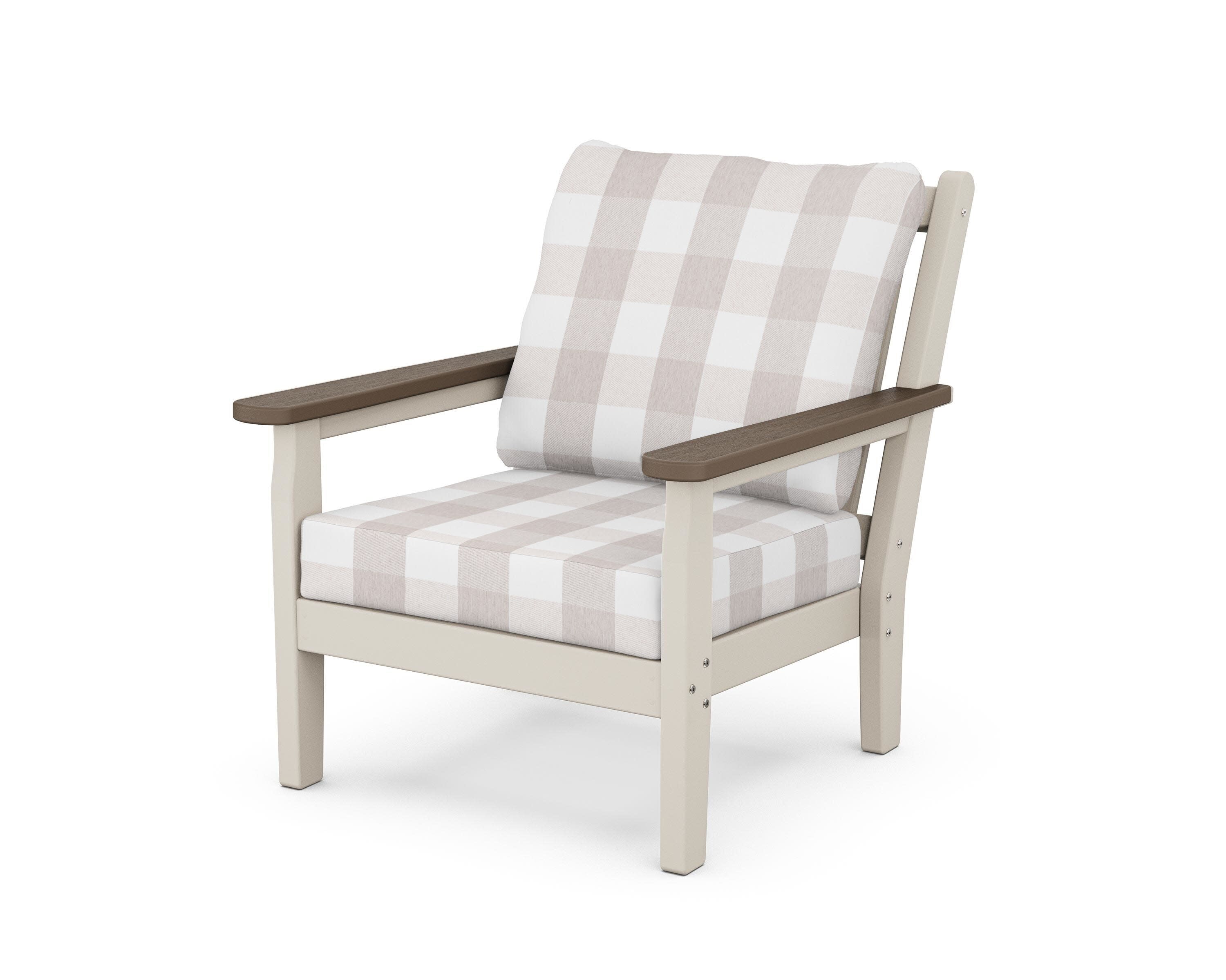 Chippendale Deep Seating Chair in Sand / Kona / Buffalo Plaid Dune Burlap