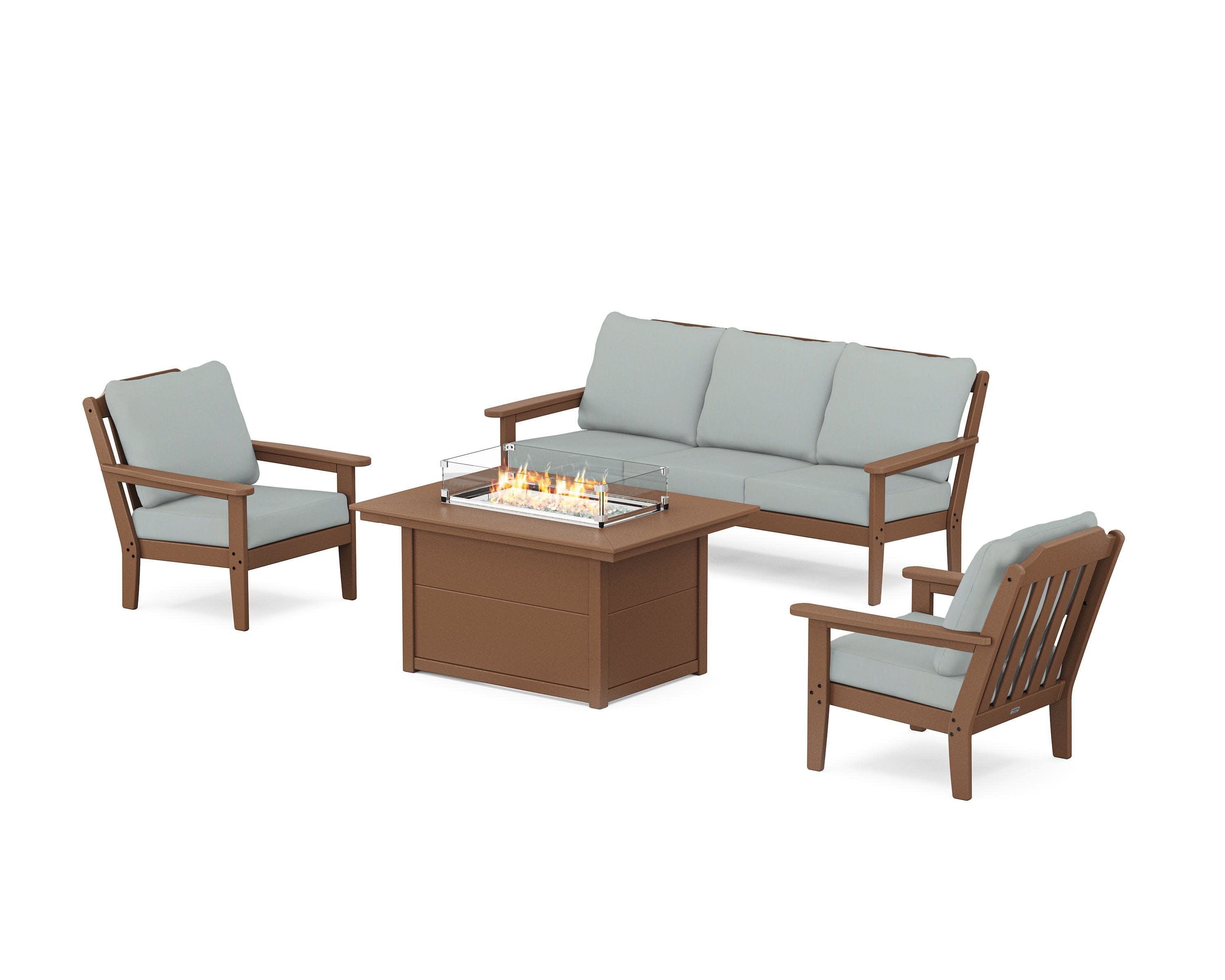 Cottage Deep Seating Fire Pit Table Set in Teak / Spa