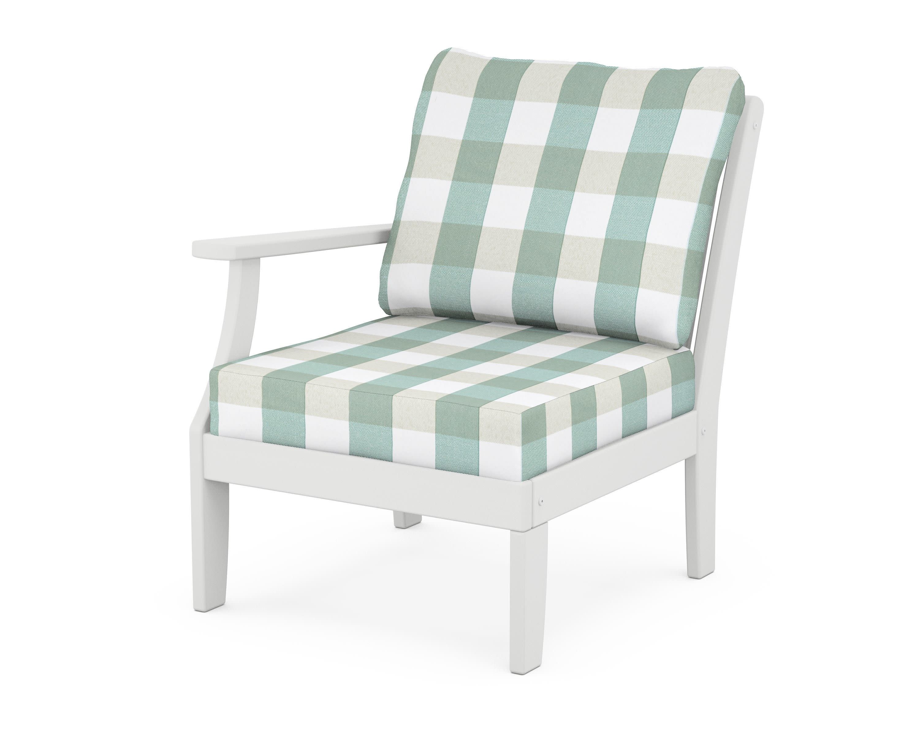 Braxton Modular Left Arm Chair in White / Buffalo Plaid Glacier Spa