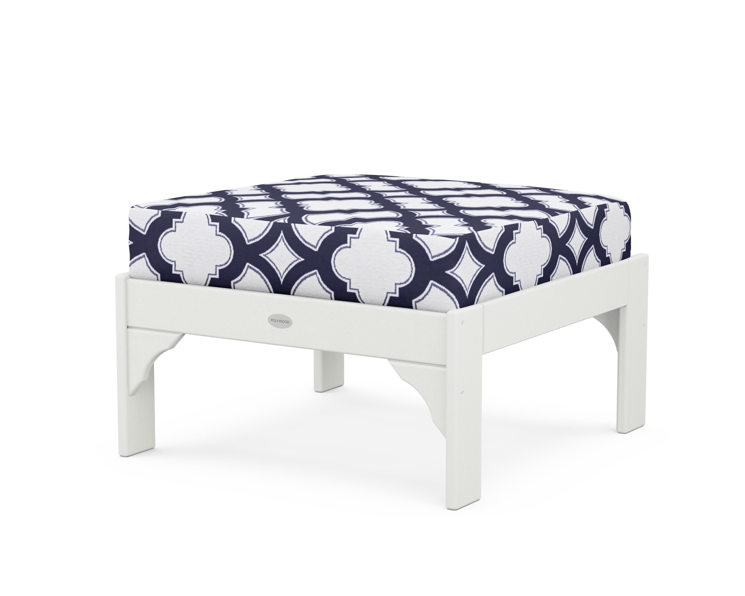 Vineyard Deep Seating Ottoman in Vintage White / Trellis Navy