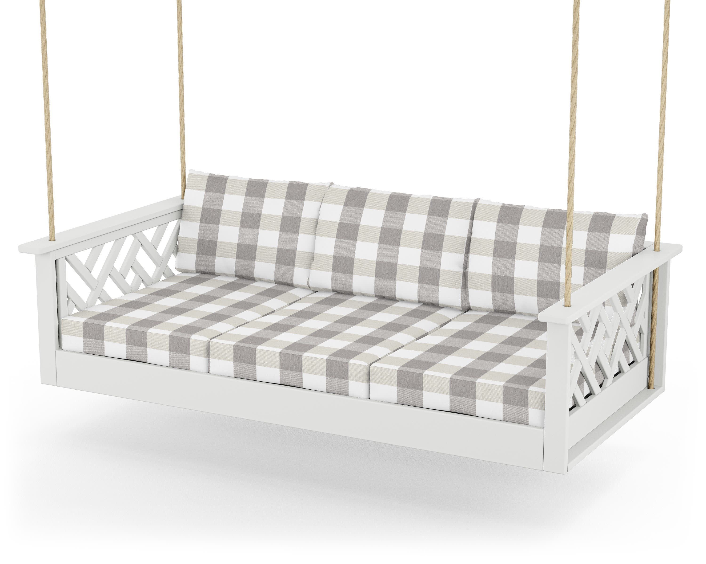Chippendale Daybed Swing in White / Buffalo Plaid Grey Mist