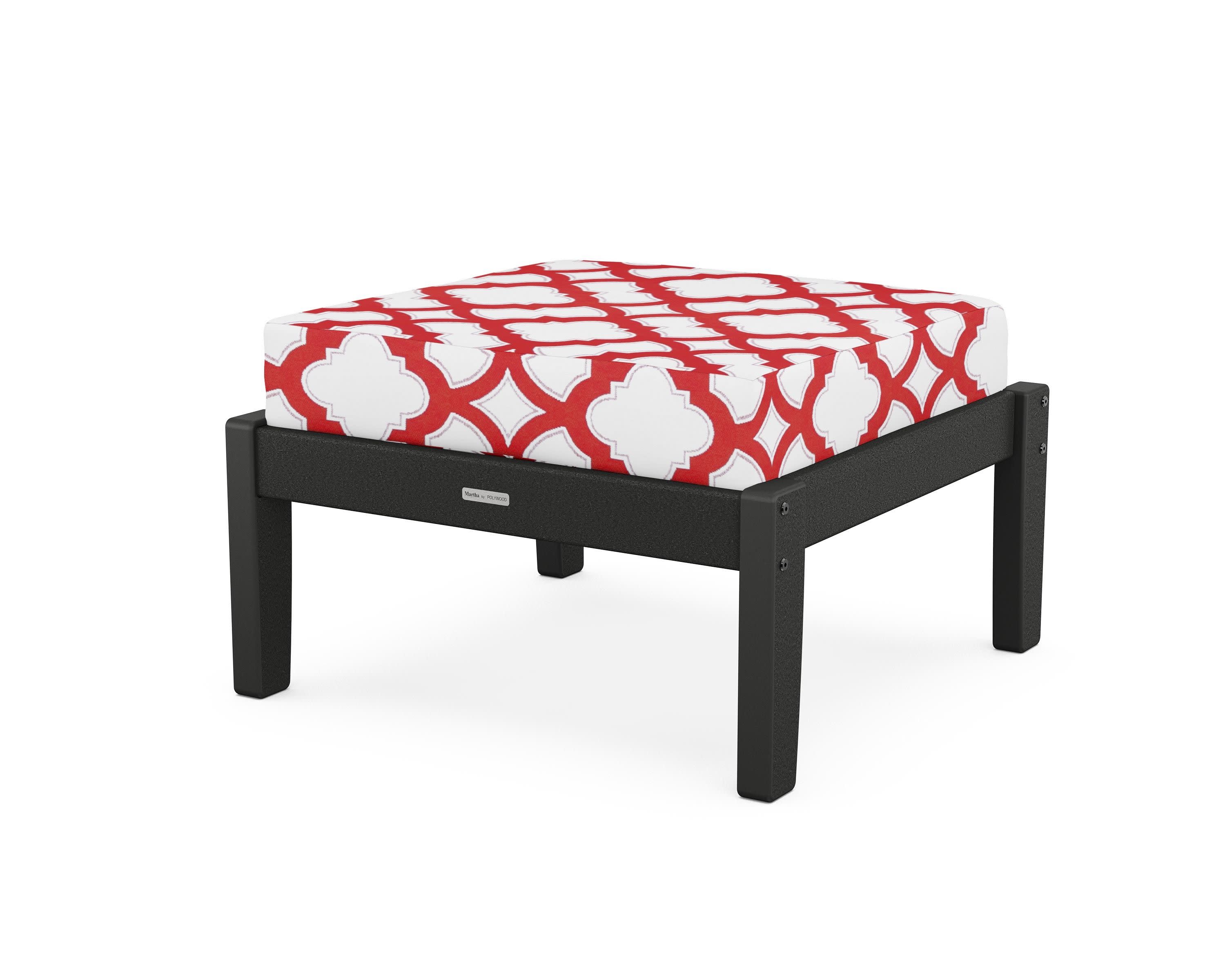 Chinoiserie Deep Seating Ottoman in Black / Trellis Crimson
