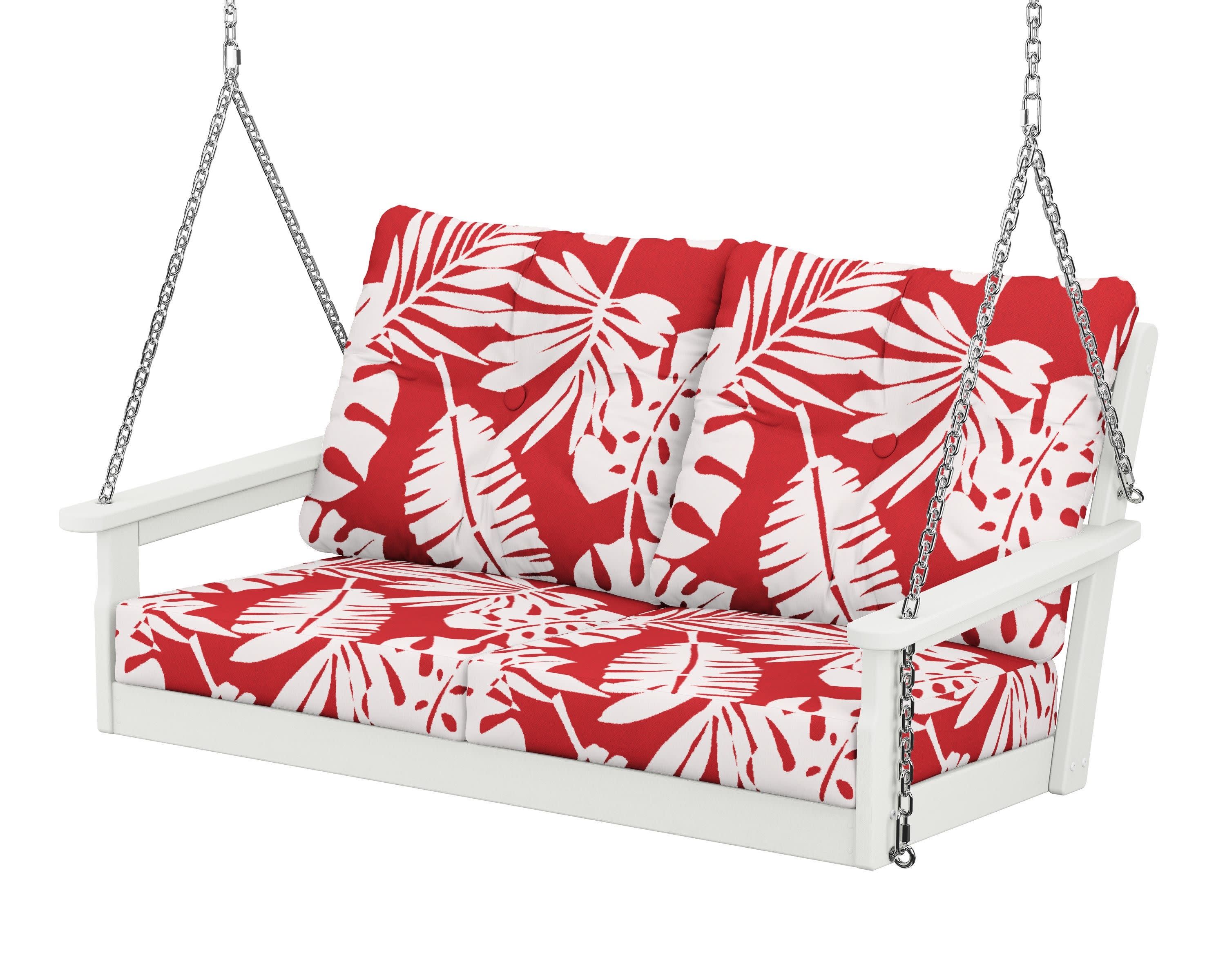 Vineyard Deep Seating Swing in Vintage White / Leaf Crimson