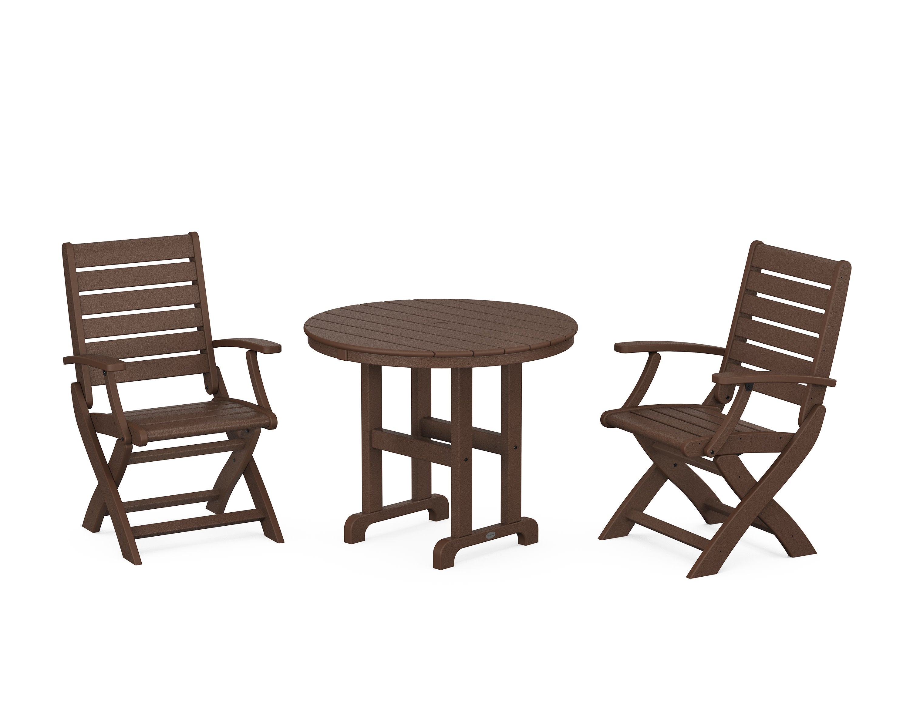 Signature Folding Chair 3-Piece Round Farmhouse Dining Set in Mahogany