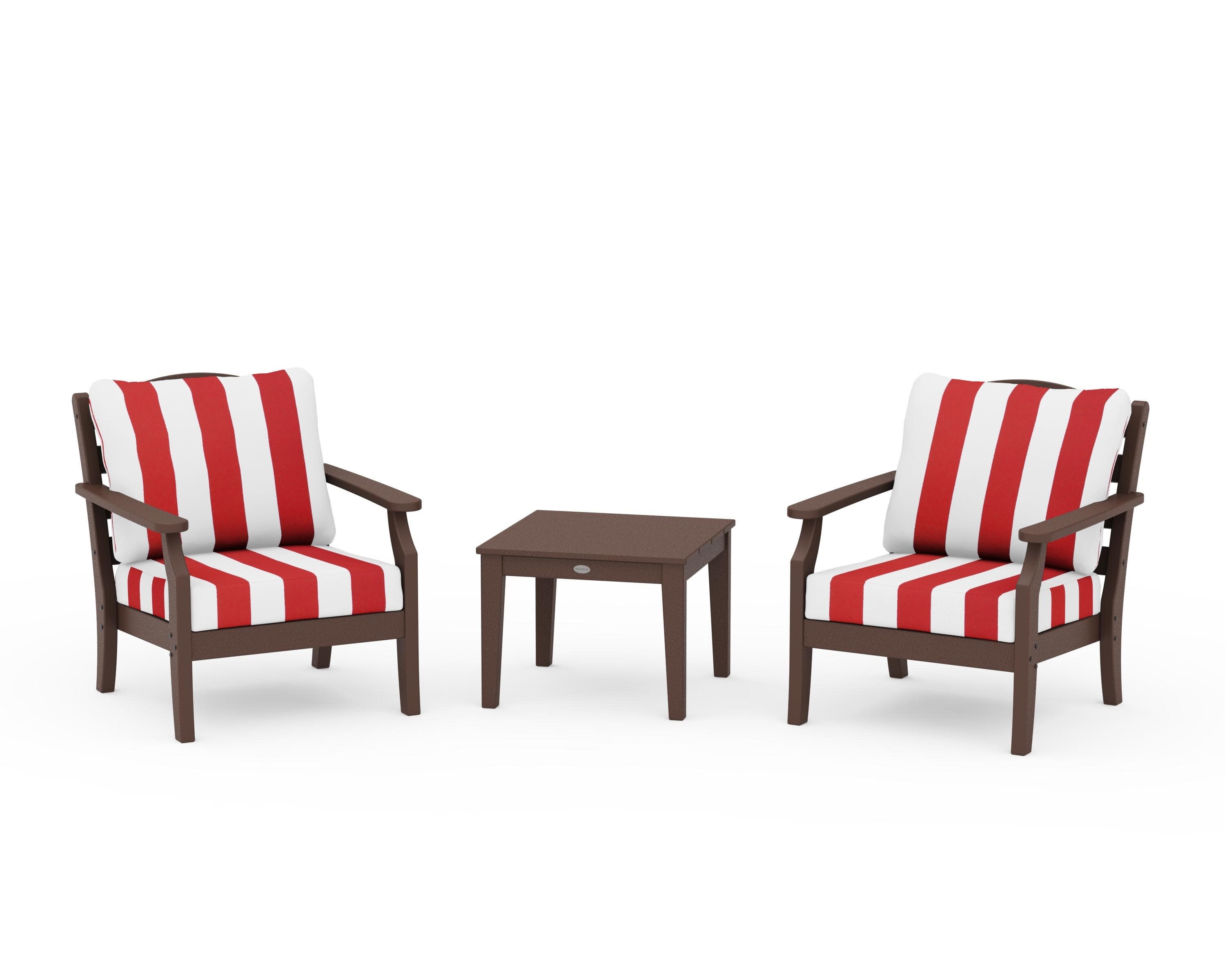 Savannah 3-Piece Deep Seating Set in Mahogany / Cabana Stripe Crimson
