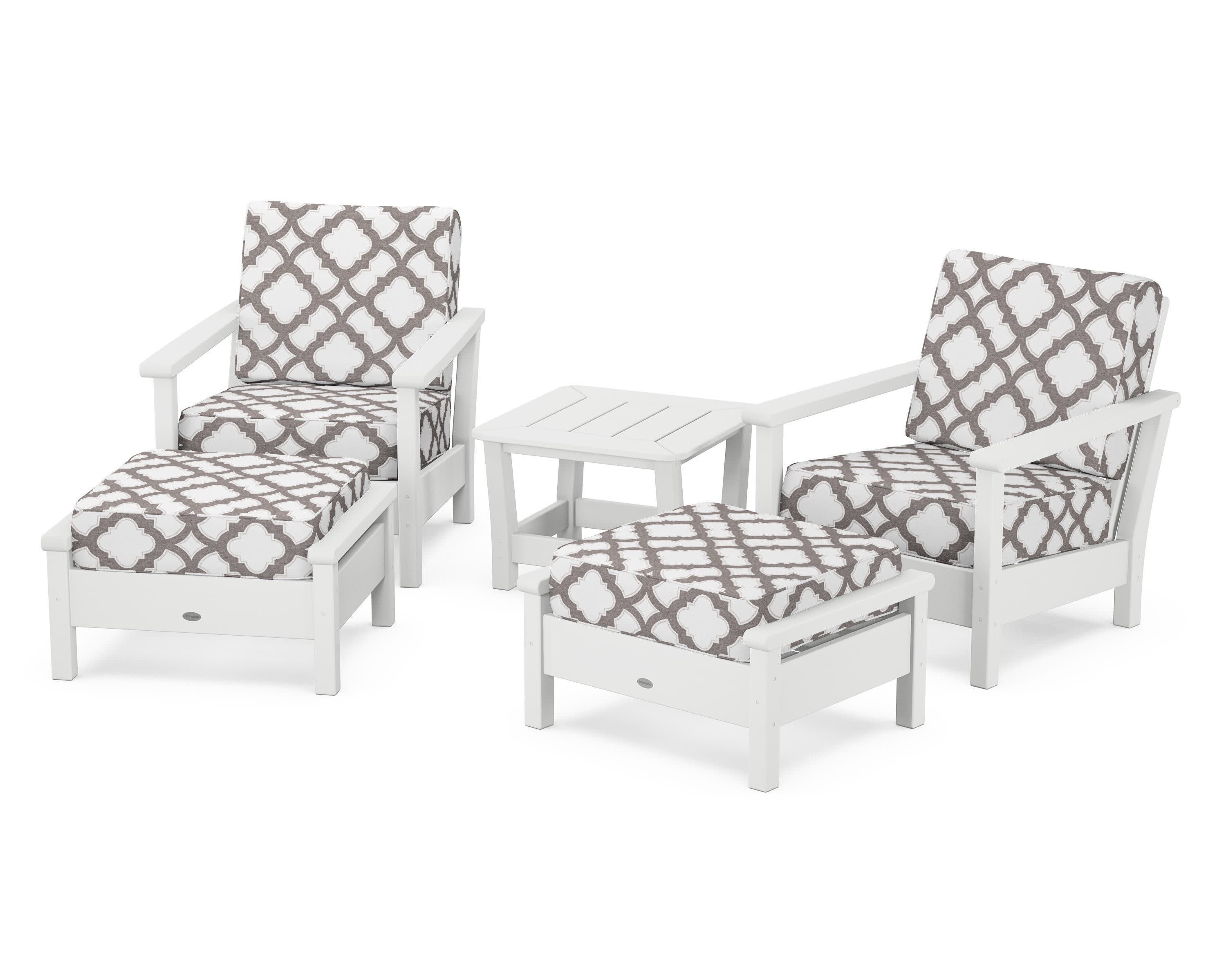 Harbour 5-Piece Deep Seating Chair Set in White / Trellis Grey Mist