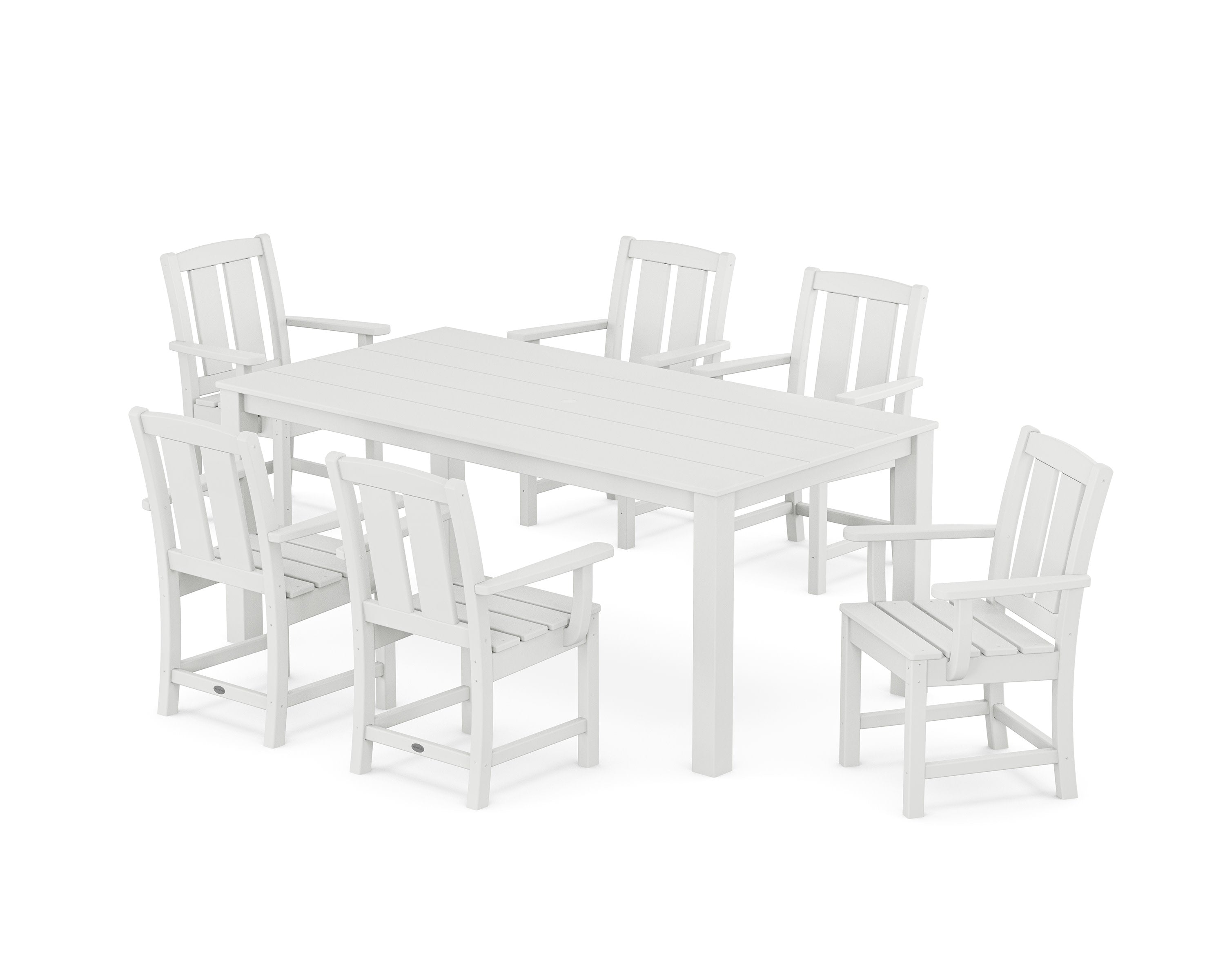 Mission Arm Chair 7-Piece Parsons Dining Set in White