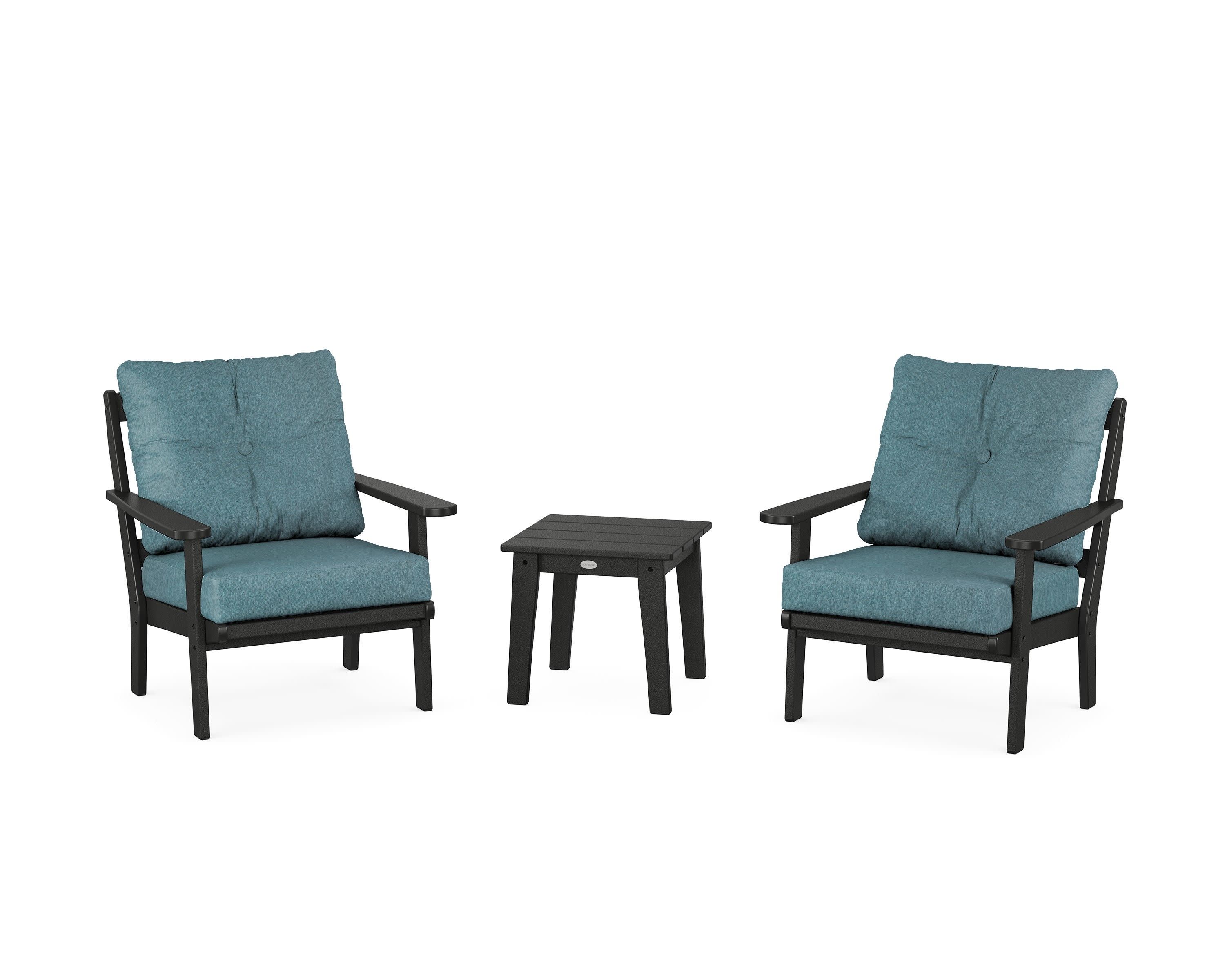 Mission 3-Piece Deep Seating Set in Black / Ocean Teal