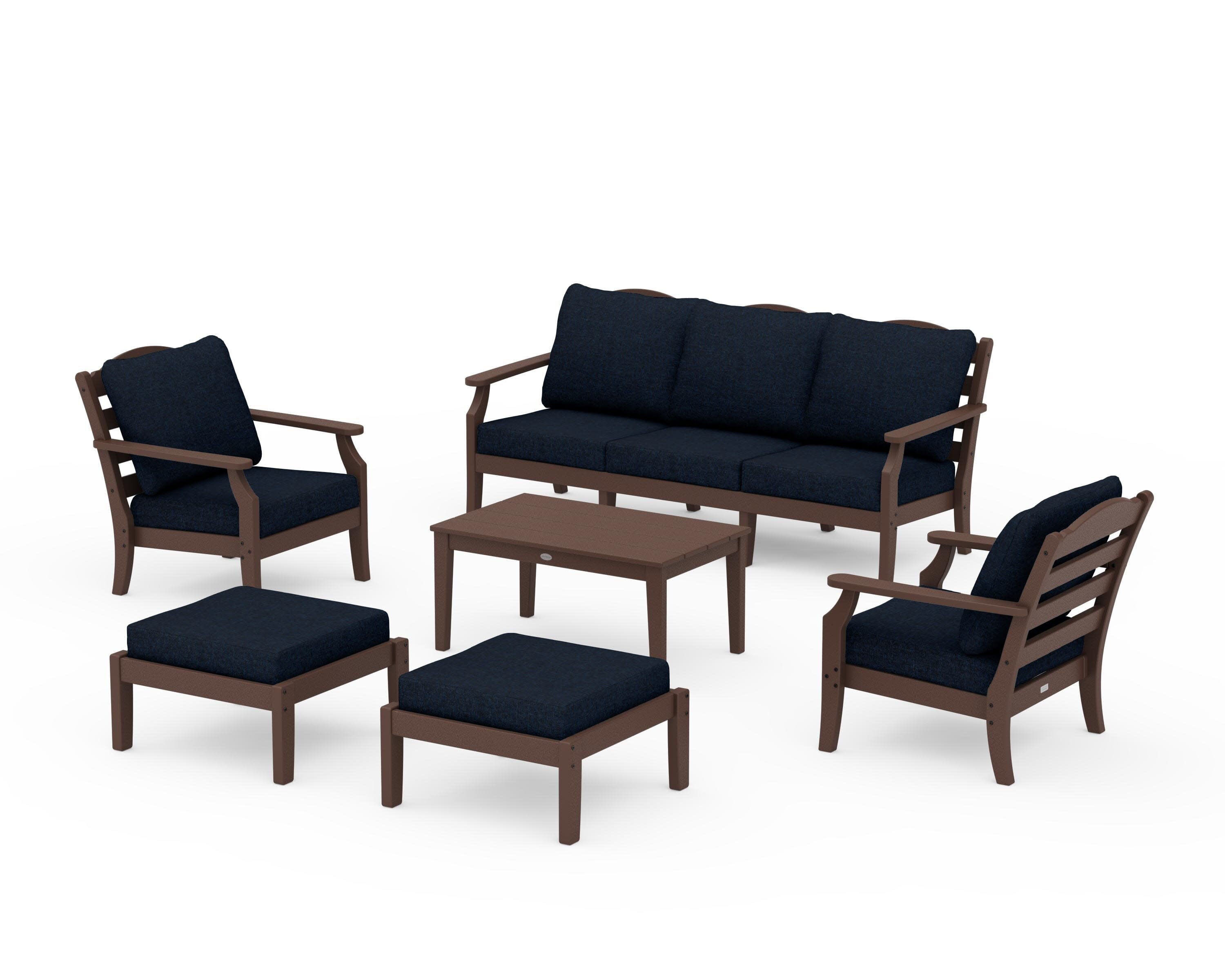 Savannah 6-Piece Lounge Sofa Set in Mahogany / Marine Indigo