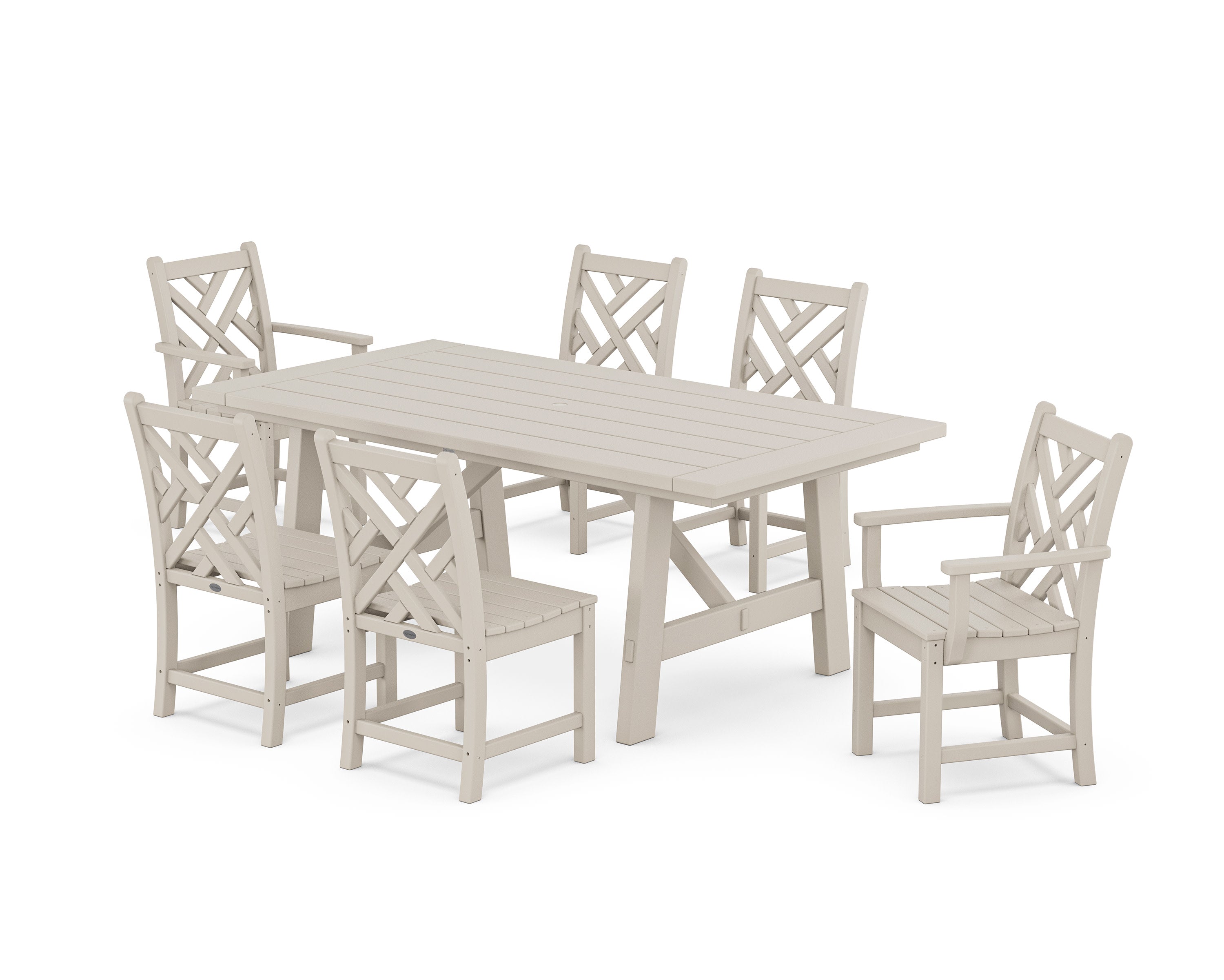 Chippendale 7-Piece Rustic Farmhouse Dining Set in Sand