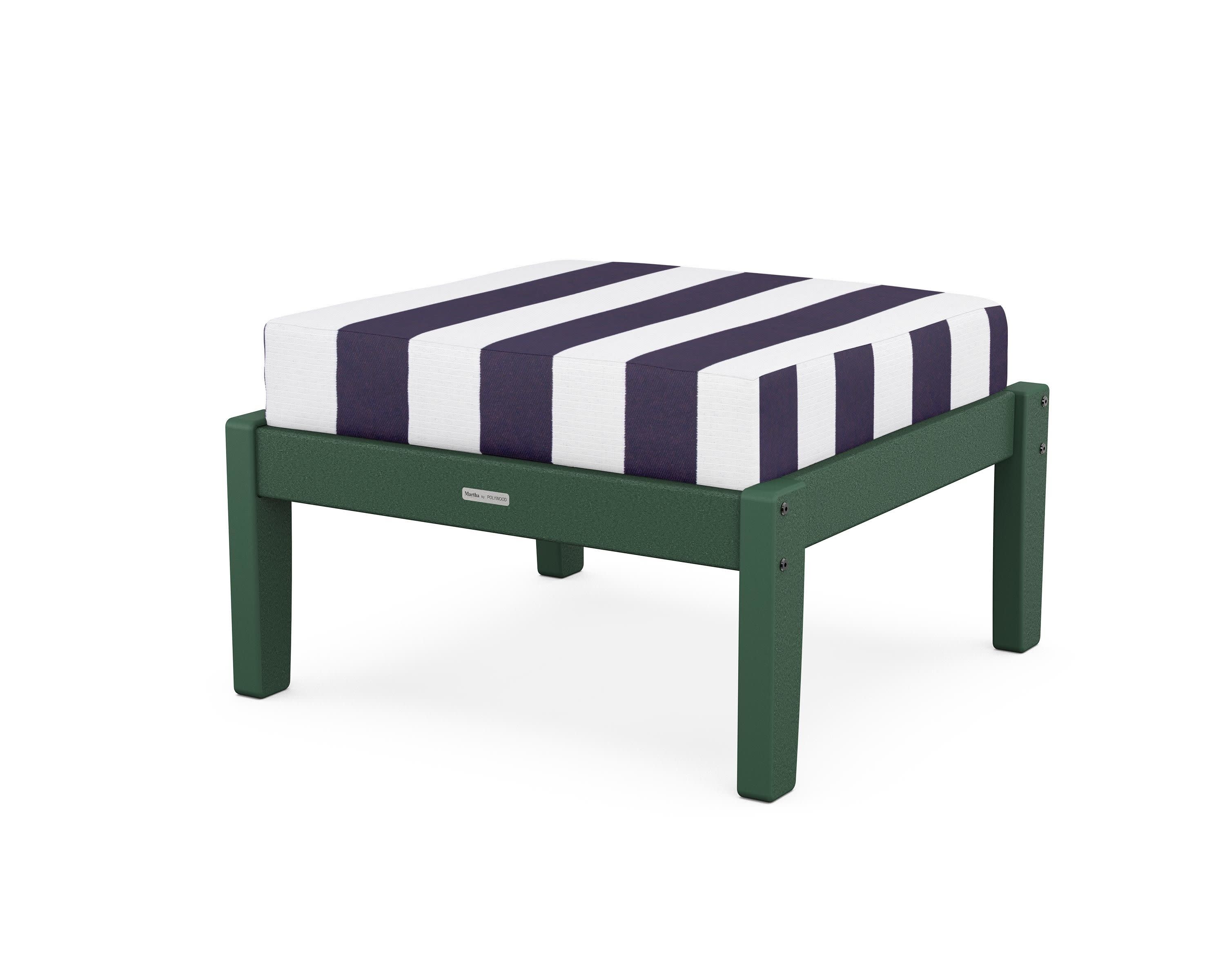 Chinoiserie Deep Seating Ottoman in Green / Cabana Stripe Navy