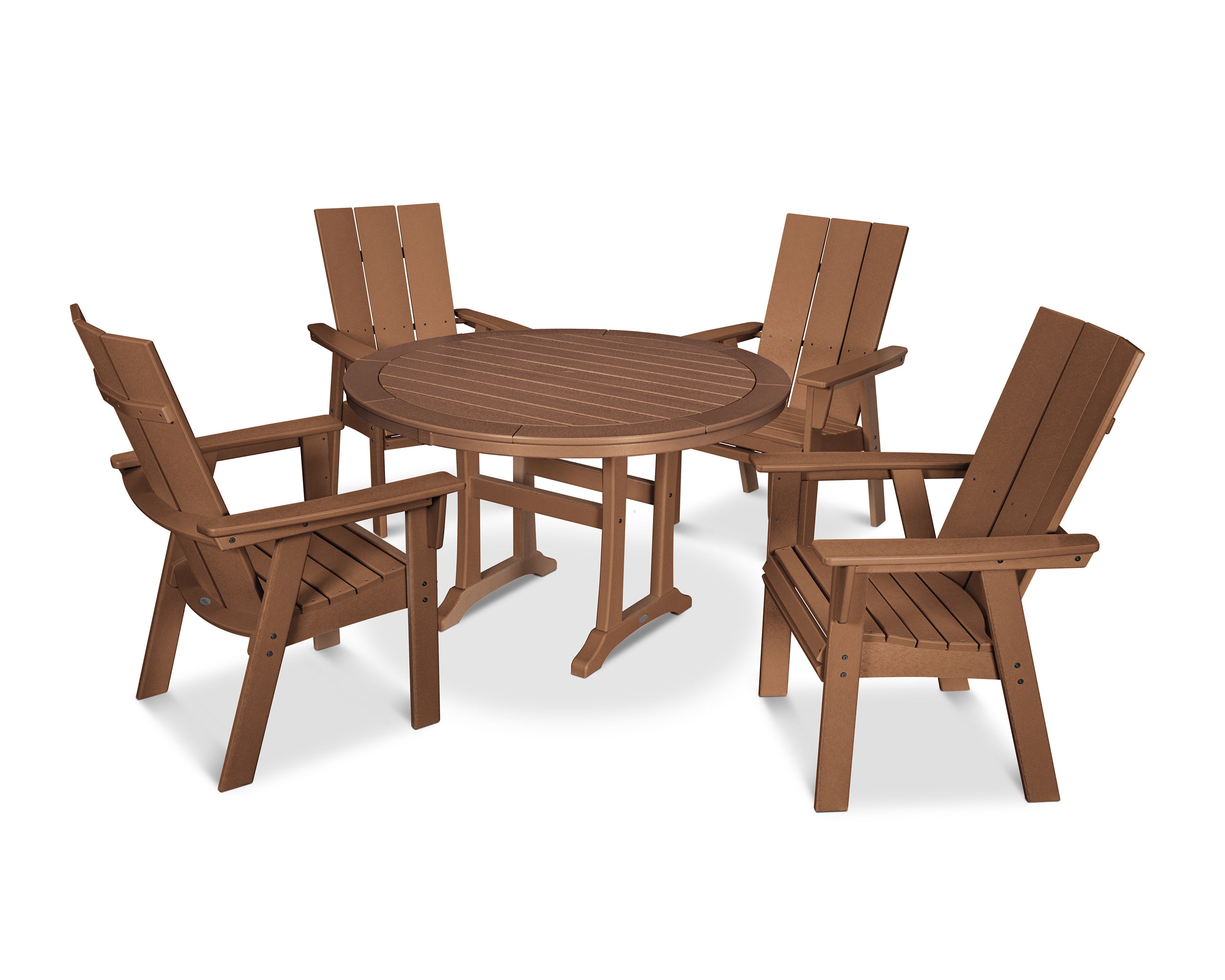 Modern Curveback Adirondack 5-Piece Nautical Trestle Dining Set in Teak