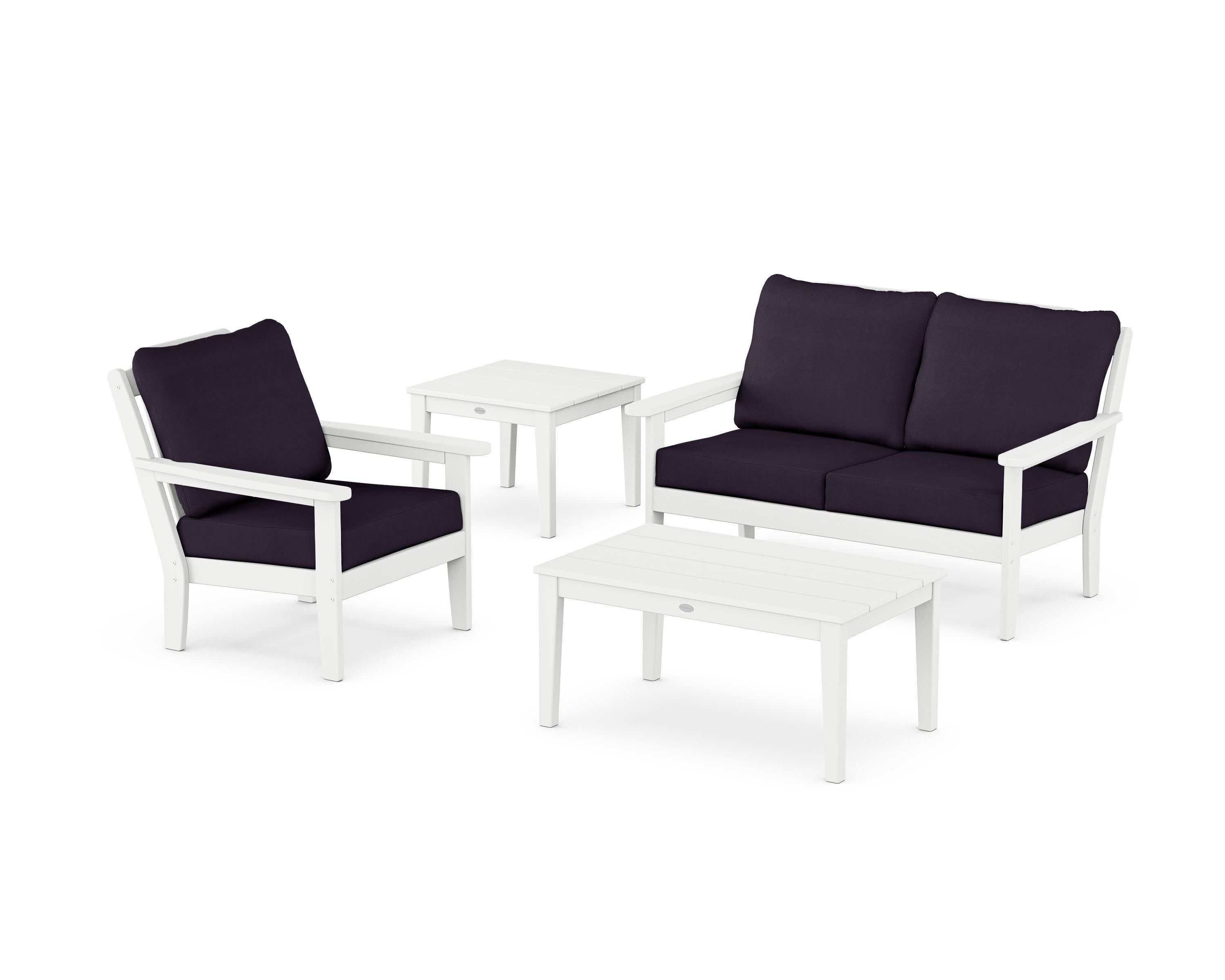 Wovendale 4-Piece Deep Seating Set in White / Navy Linen