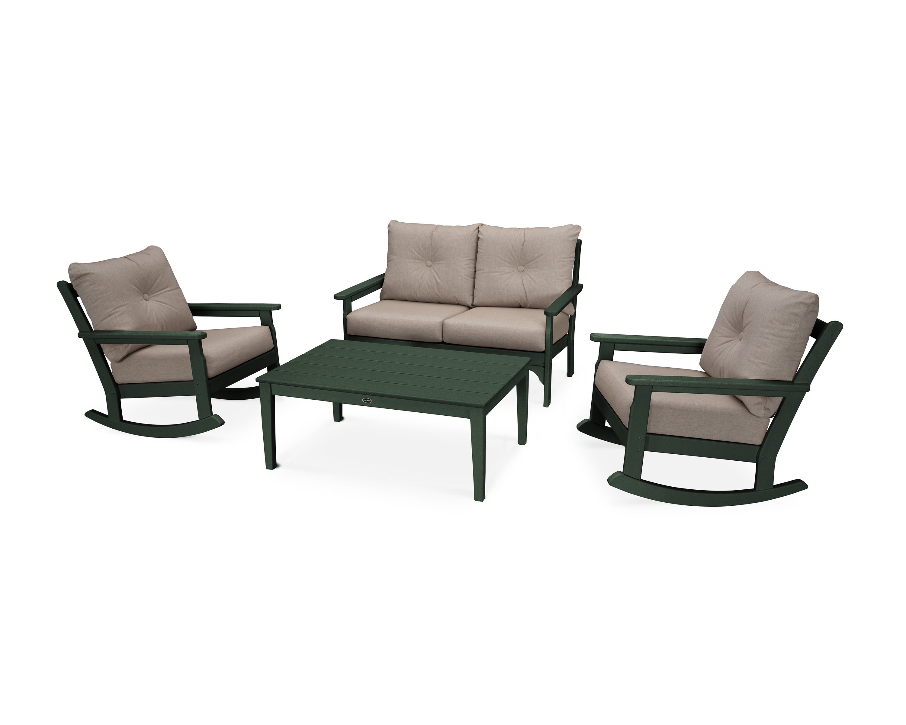 Vineyard 4-Piece Deep Seating Rocking Chair Set in Green / Cast Ash