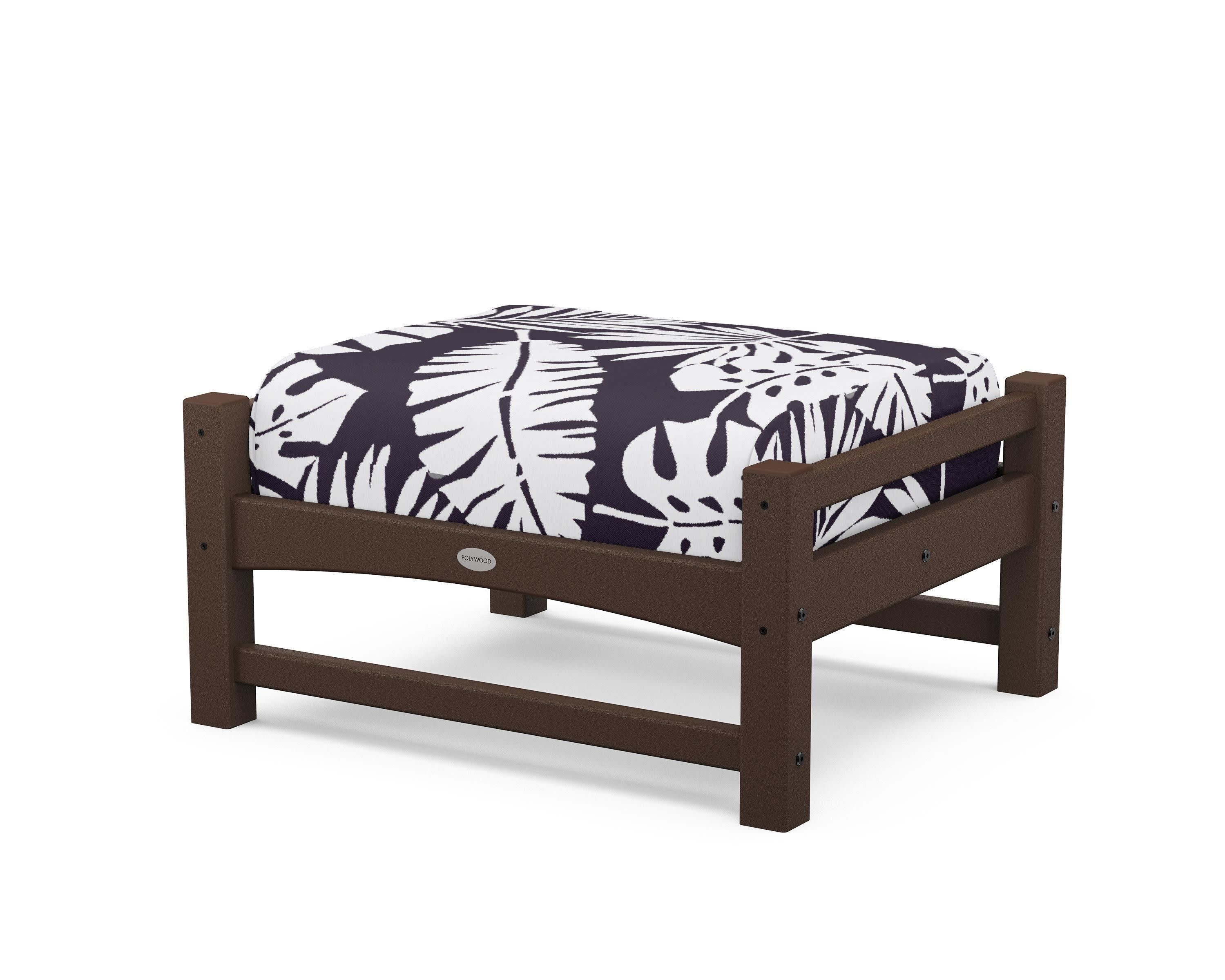 Club Ottoman in Mahogany / Leaf Navy