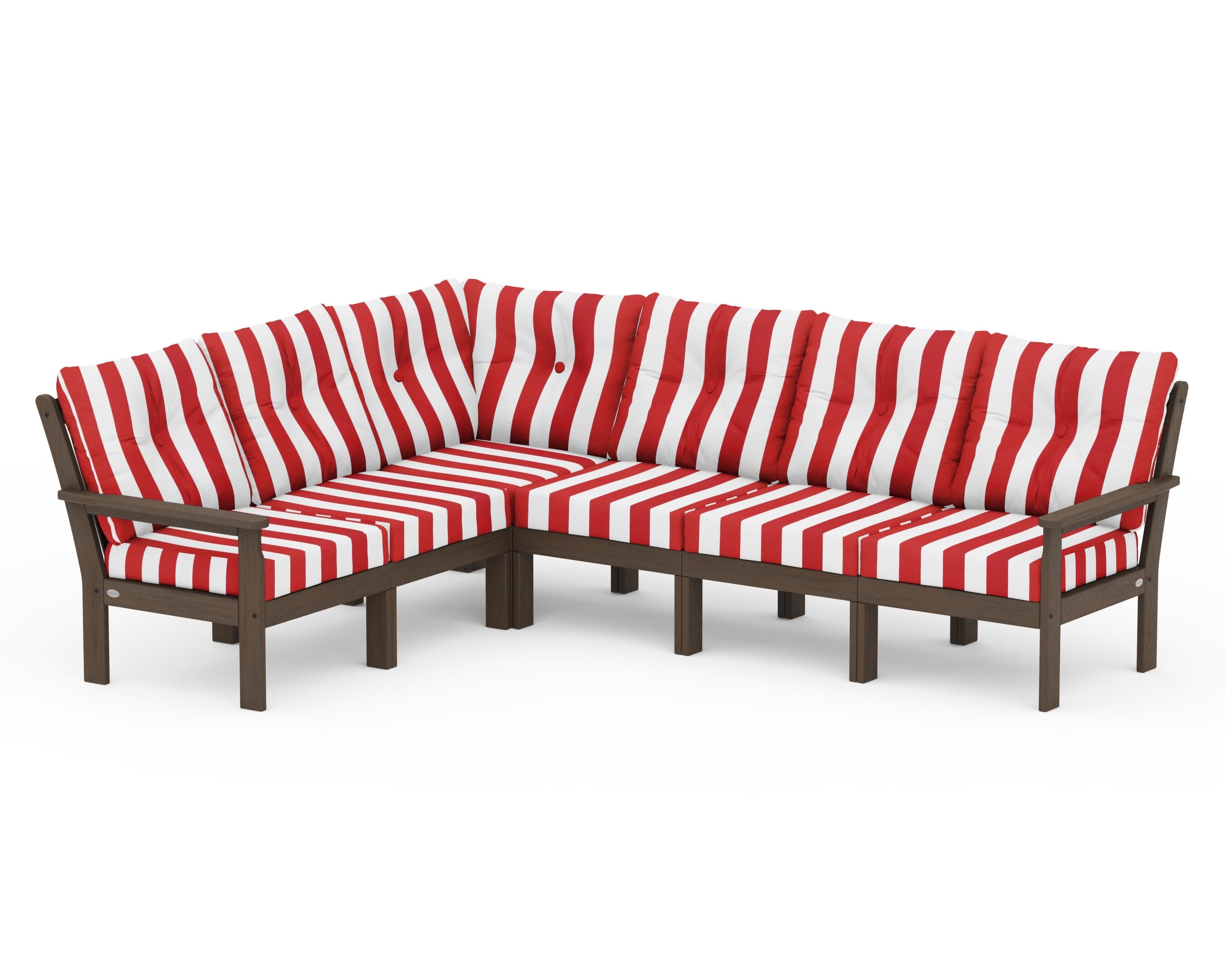 Vineyard 6-Piece Sectional in Kona / Cabana Stripe Crimson