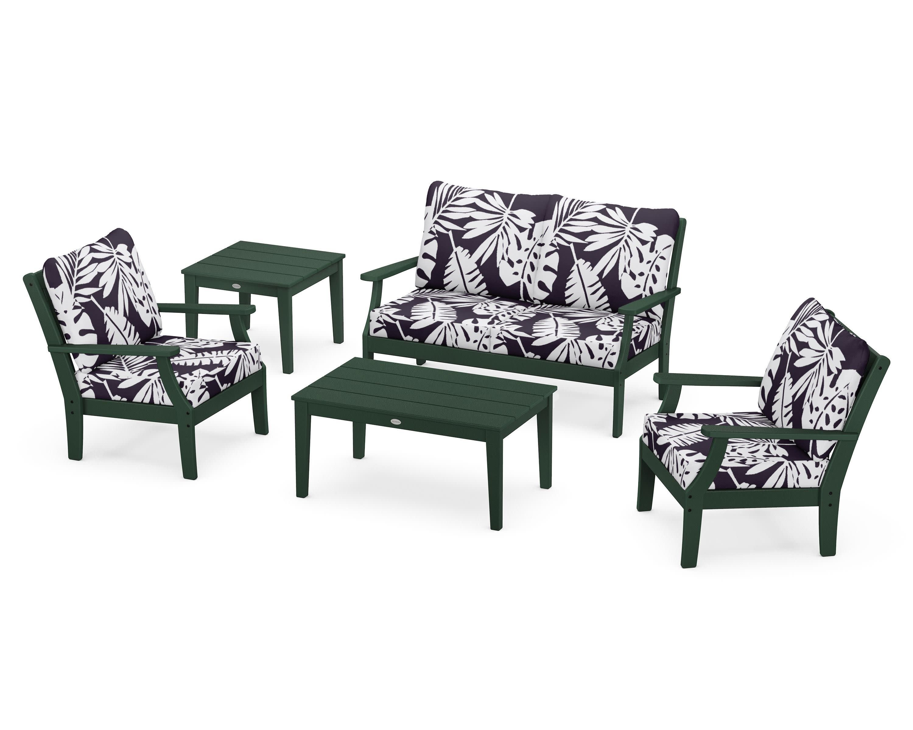 Braxton 5-Piece Deep Seating Set in Green / Leaf Navy