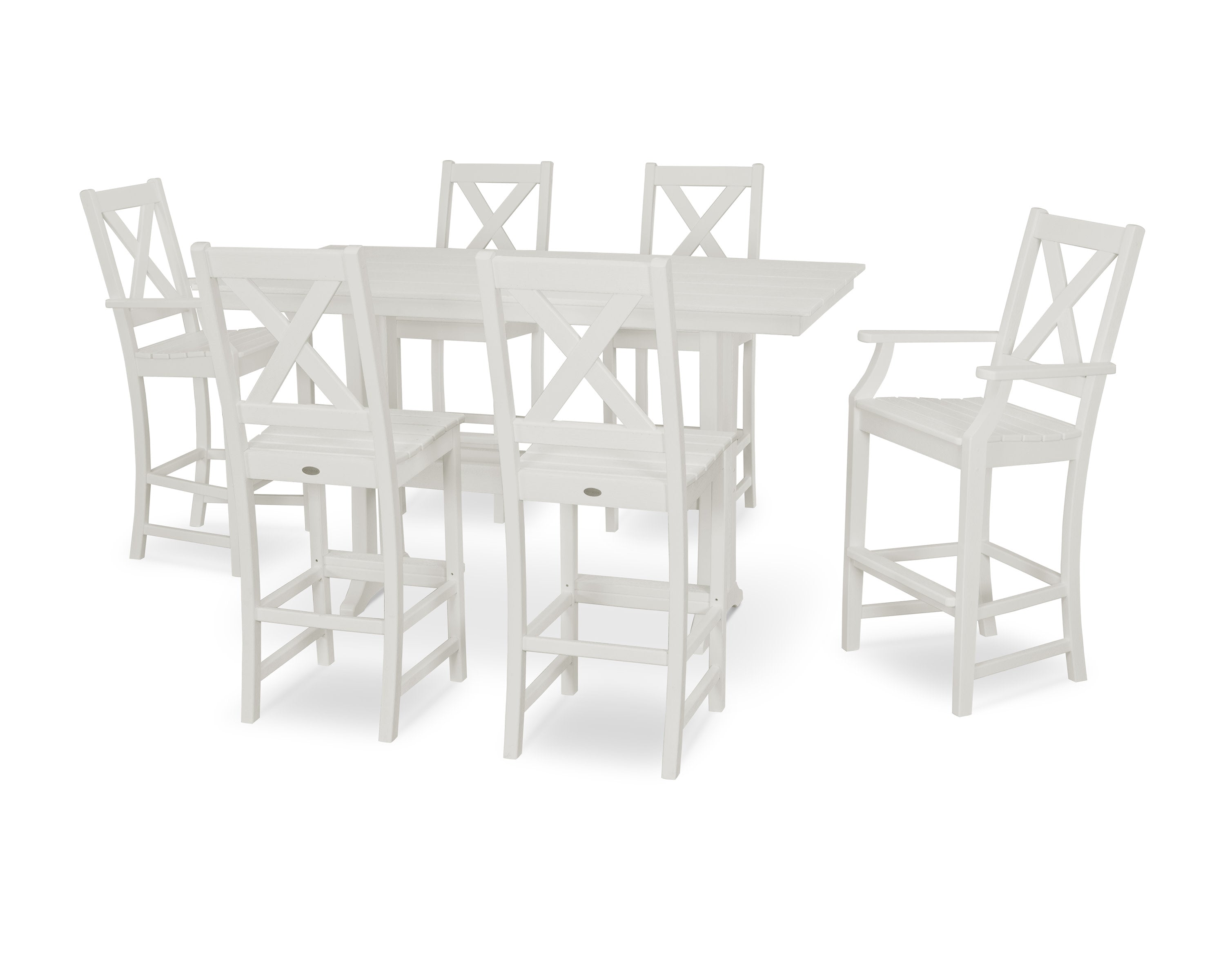 Braxton 7-Piece Farmhouse Trestle Bar Set in Vintage White
