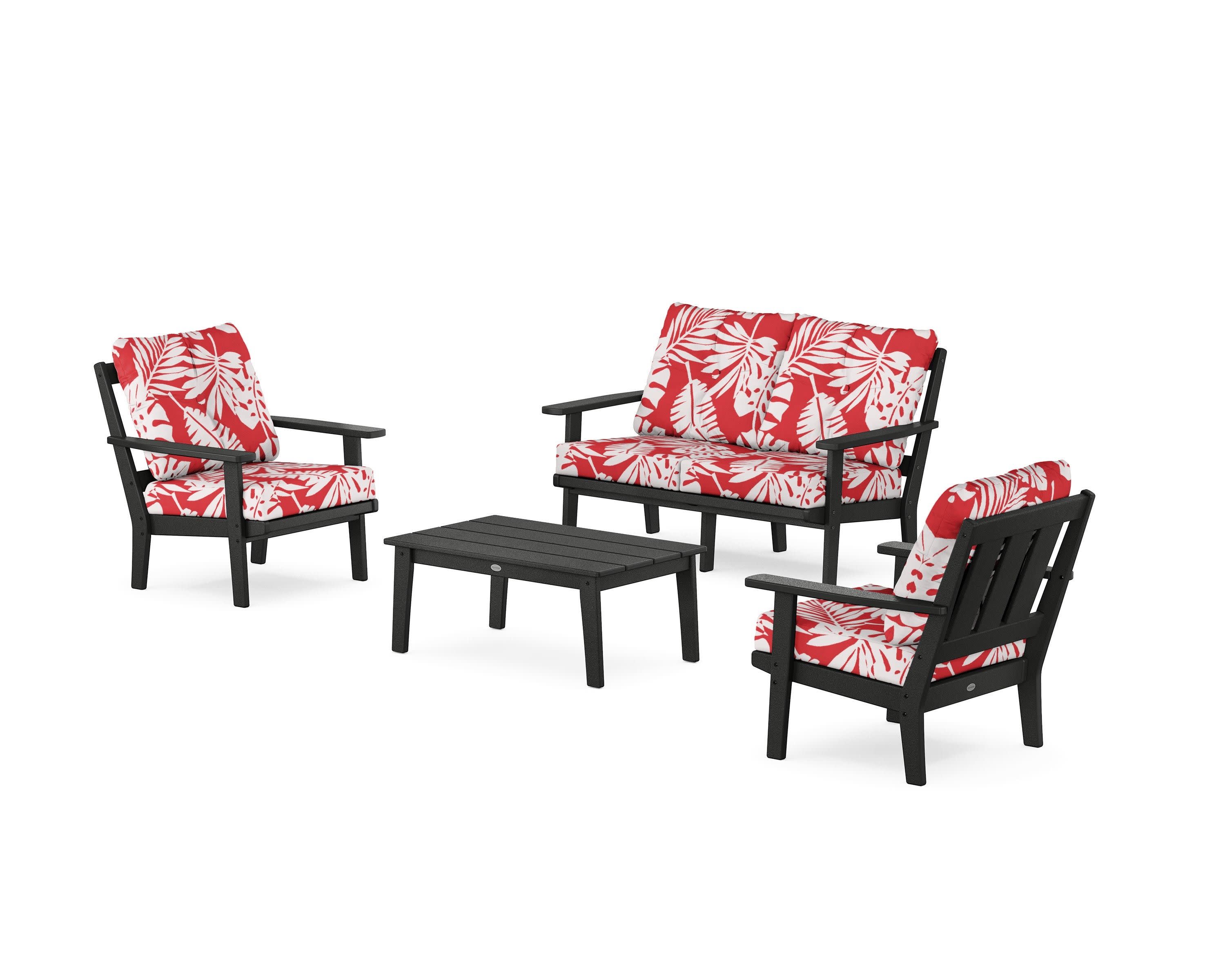 Oxford 4-Piece Deep Seating Set with Loveseat in Black / Leaf Crimson