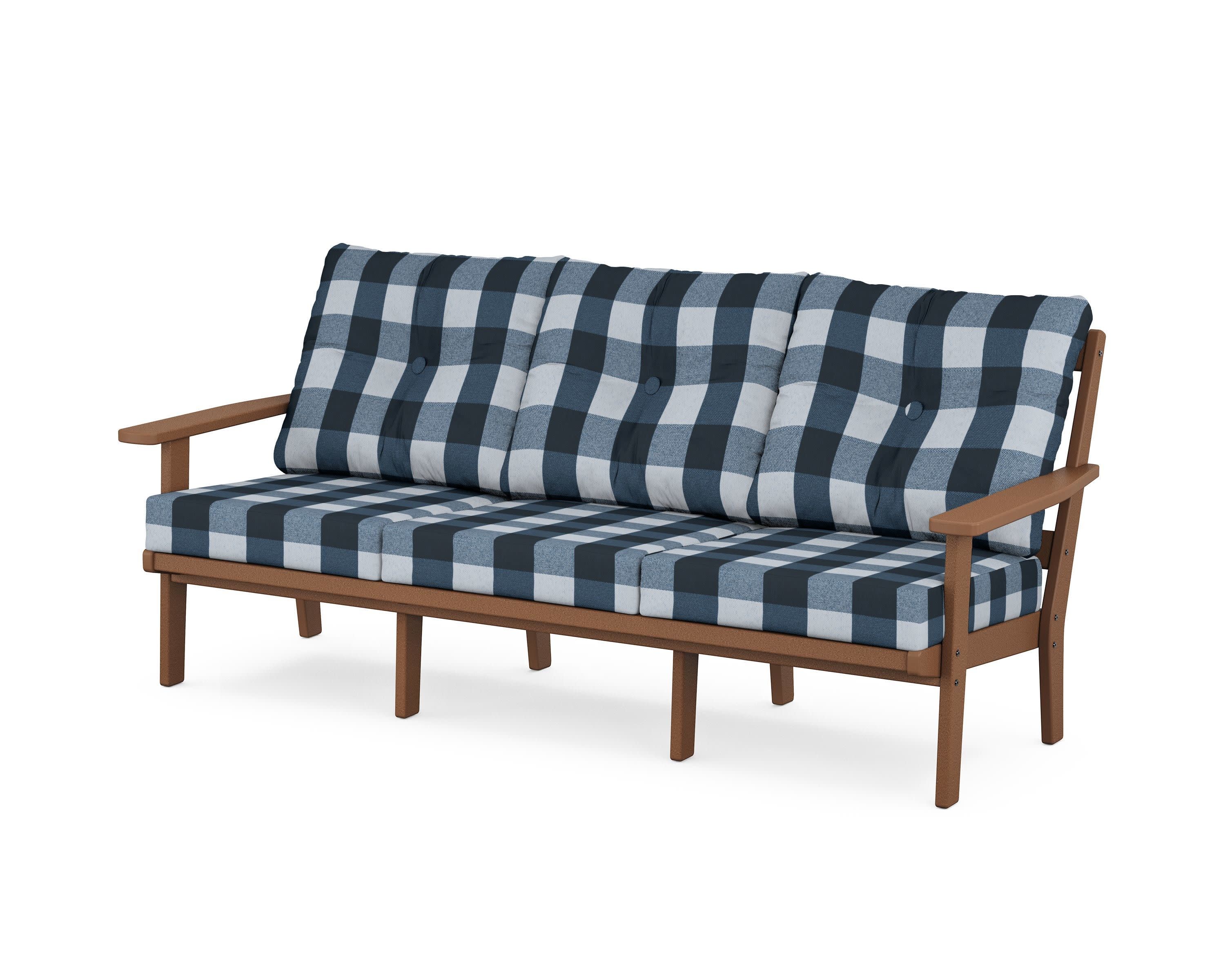 Oxford Deep Seating Sofa in Teak / Buffalo Plaid Marine Indigo