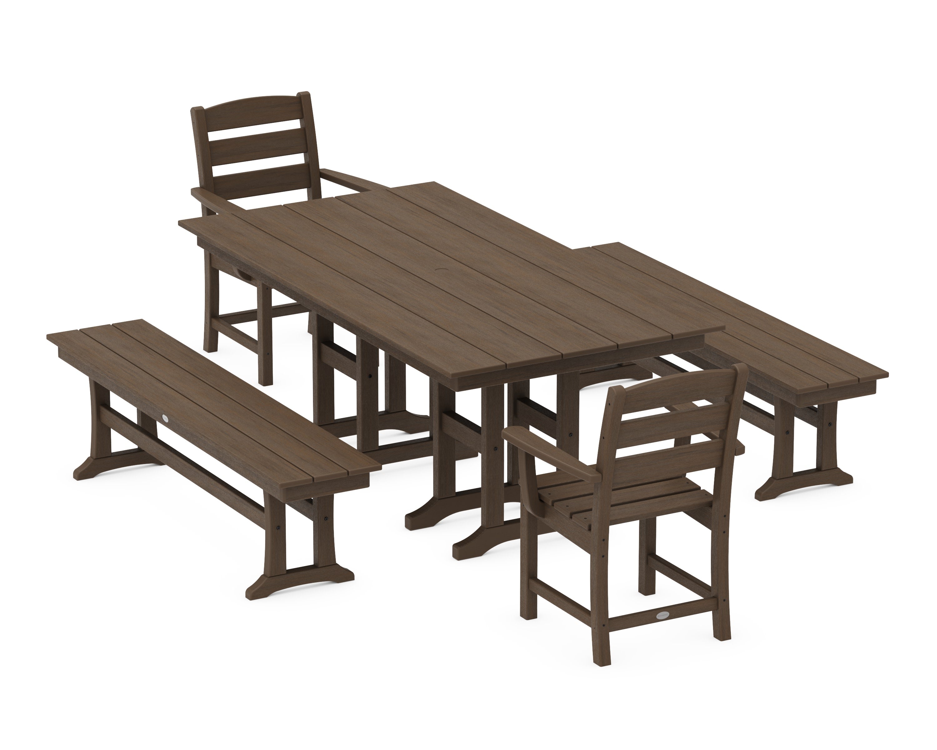 Lakeside 5-Piece Farmhouse Dining Set with Benches in Kona