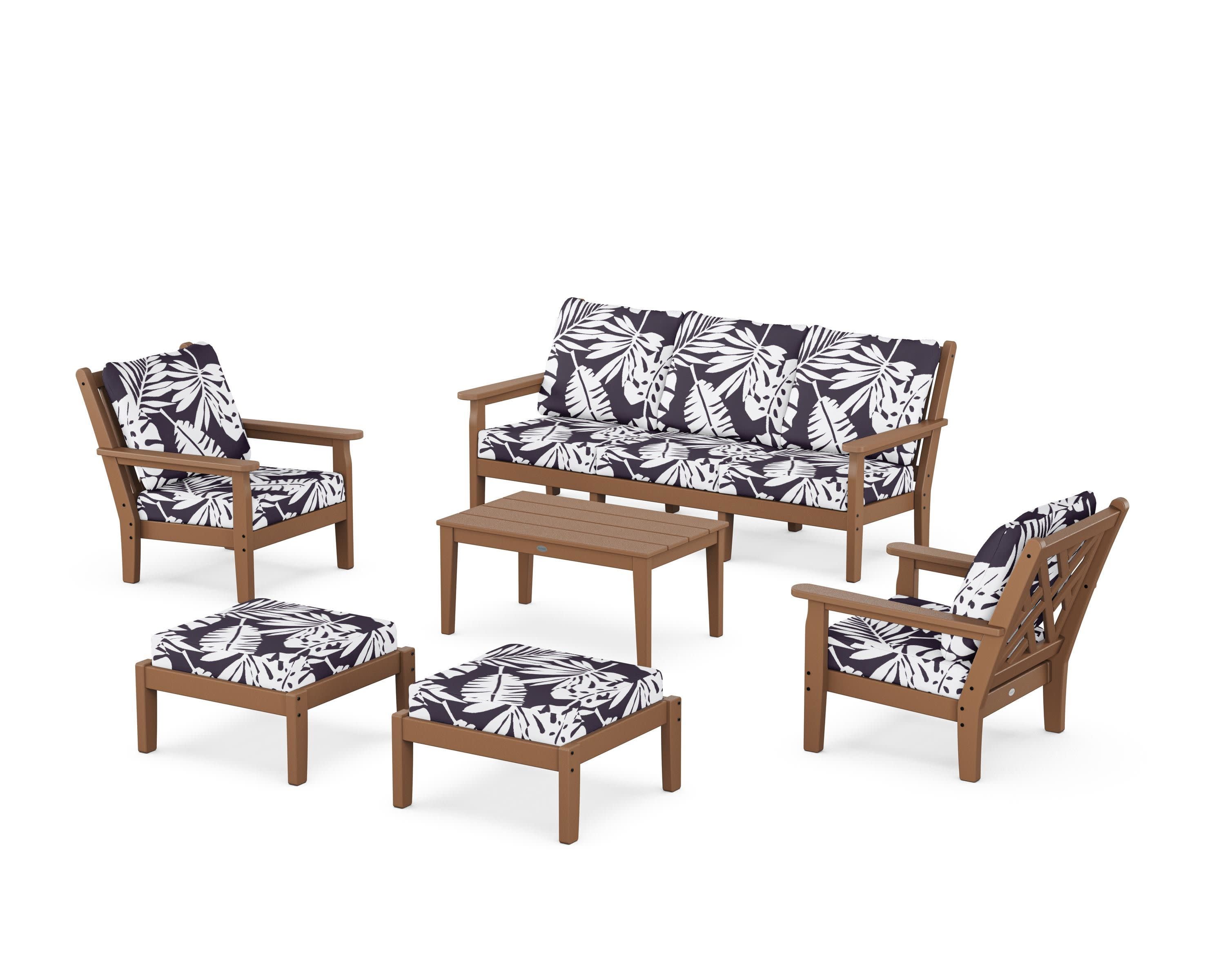 Chippendale 6-Piece Lounge Sofa Set in Teak / Leaf Navy