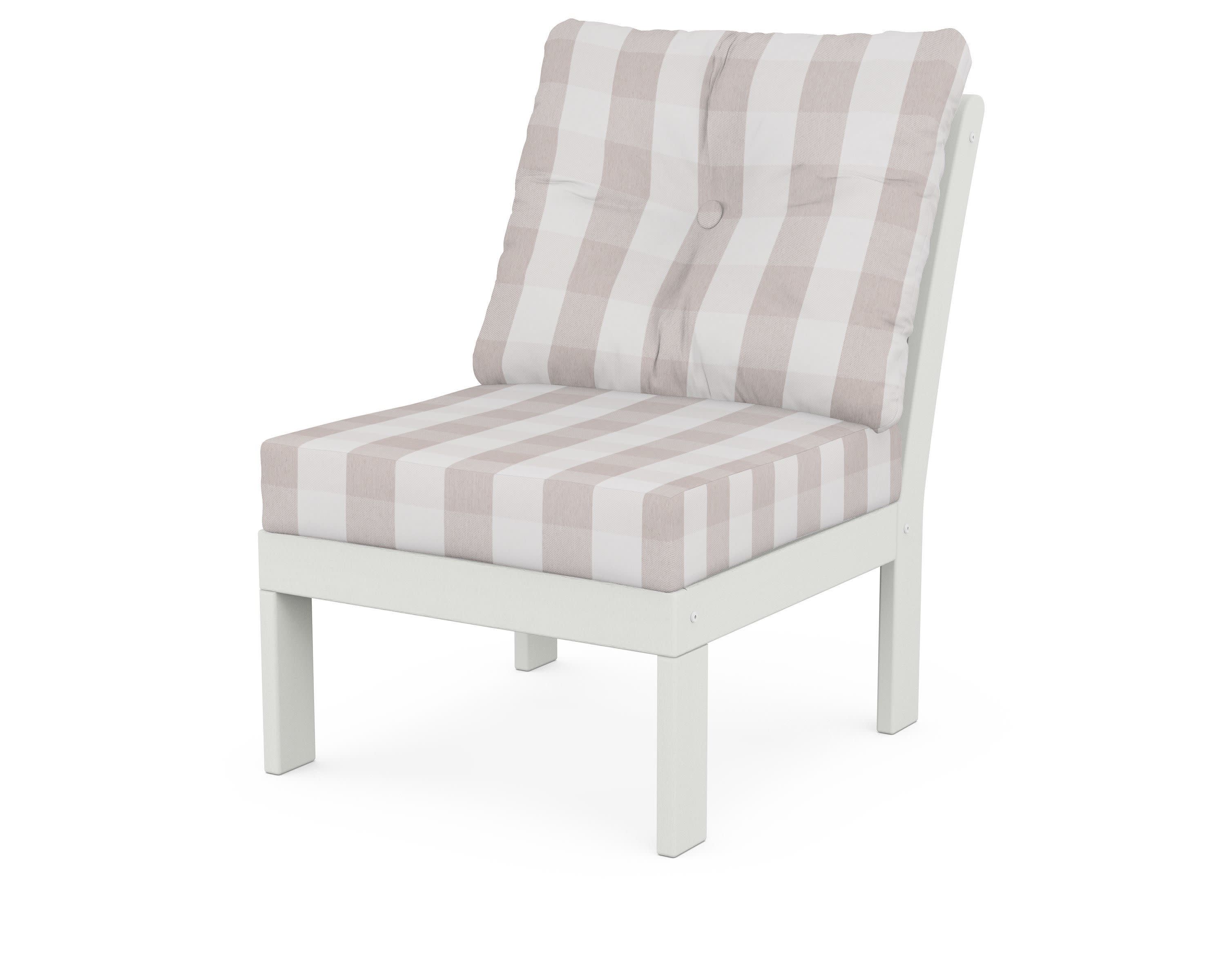 Vineyard Modular Armless Chair in Vintage White / Buffalo Plaid Dune Burlap