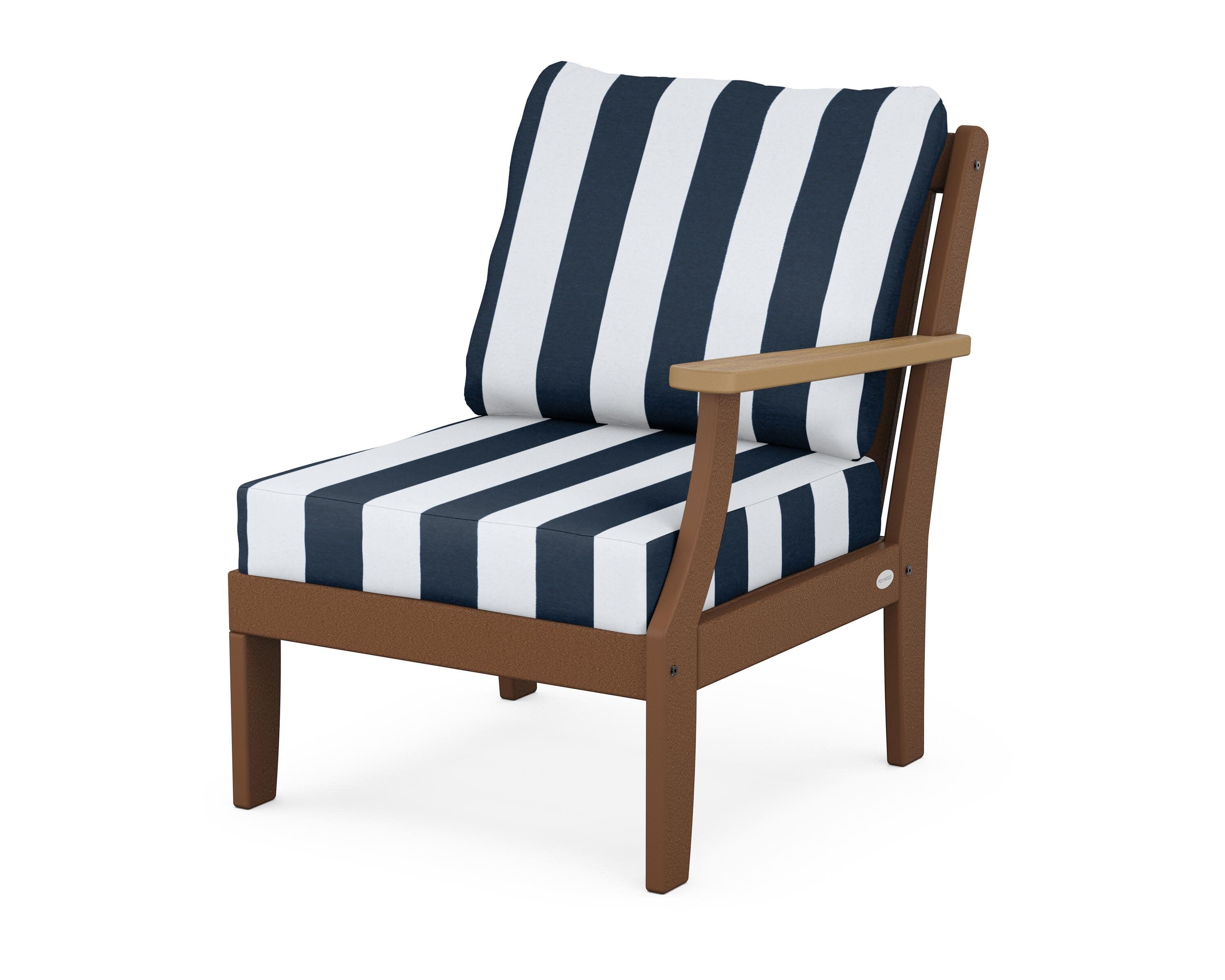 Braxton Modular Right Arm Chair in Teak / Natural / Cabana Stripe Marine Indigo