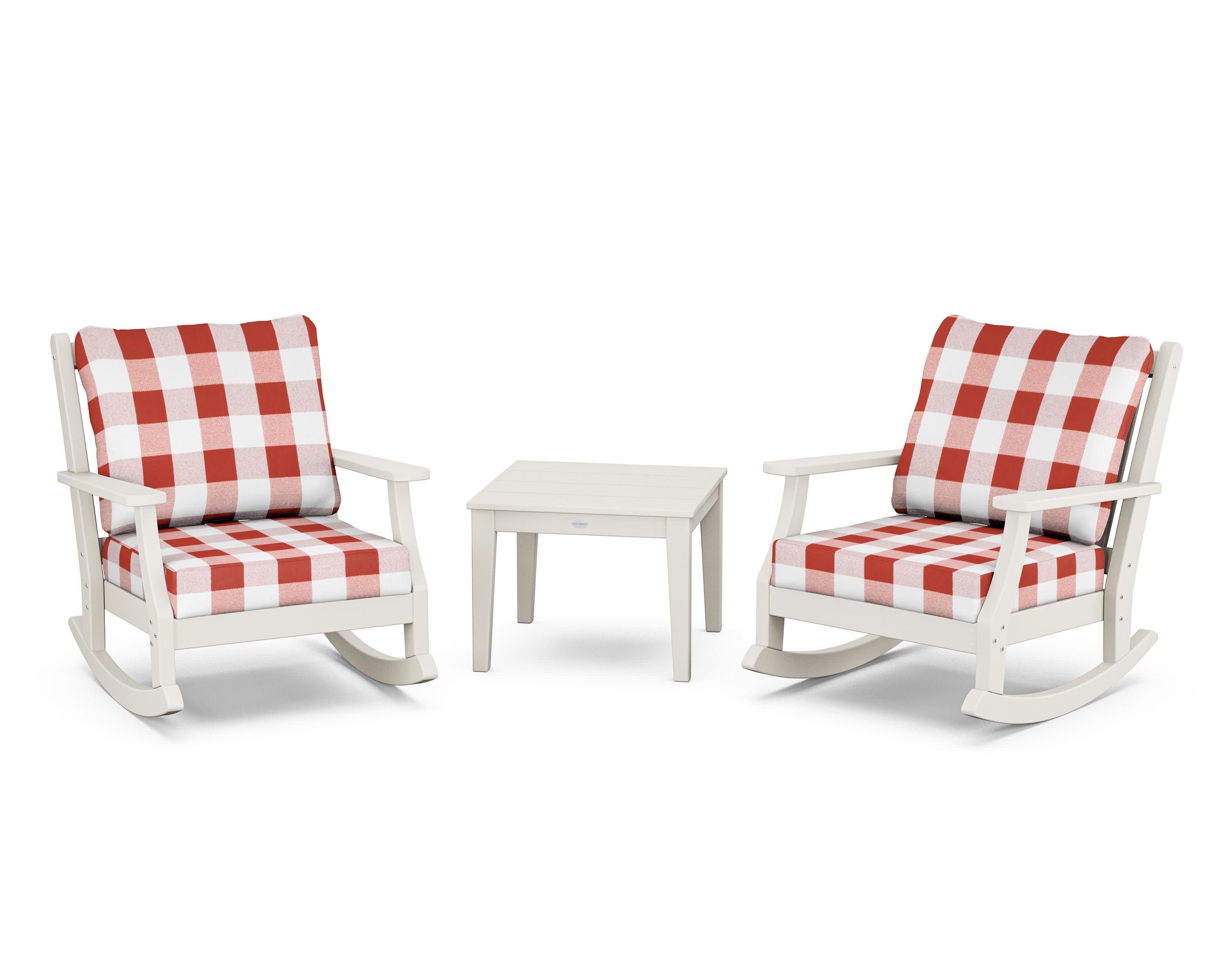 Wovendale 3-Piece Deep Seating Rocker Set in Sand / Buffalo Plaid Crimson