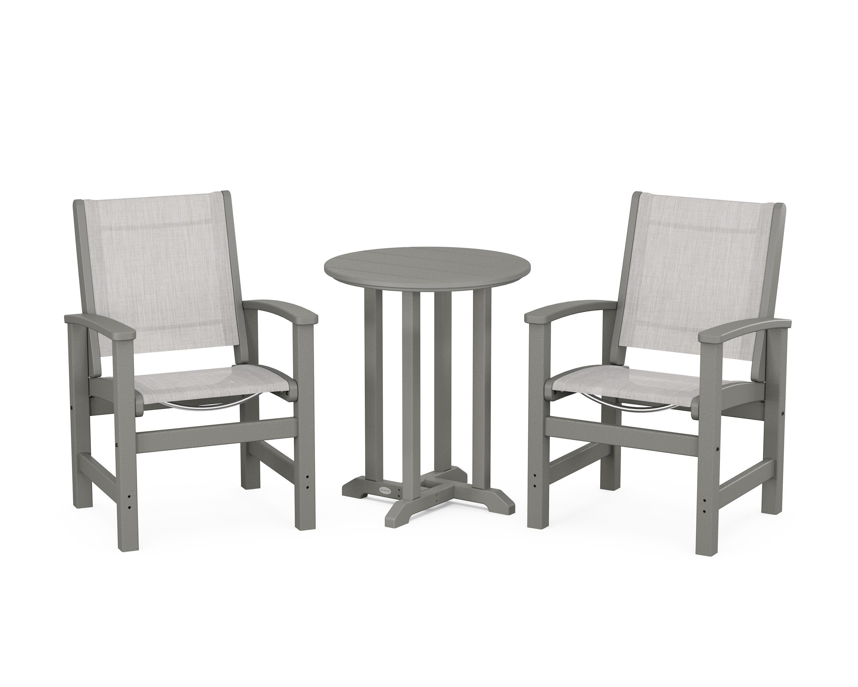 Coastal 3-Piece Round Bistro Dining Set in Slate Grey / Parchment Sling