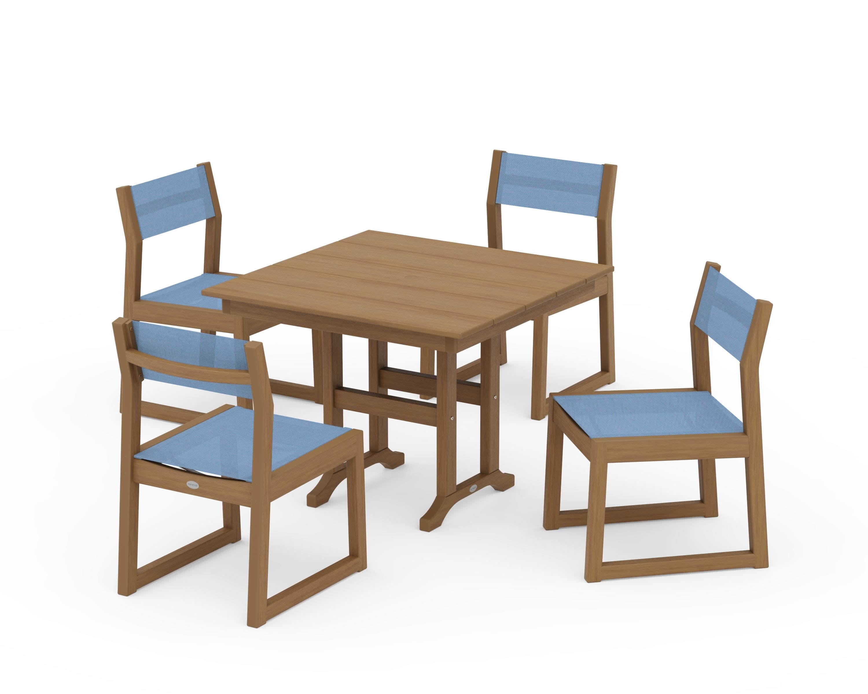 EDGE Sling Side Chair 5-Piece Farmhouse Dining Set in Natural / Poolside Sling