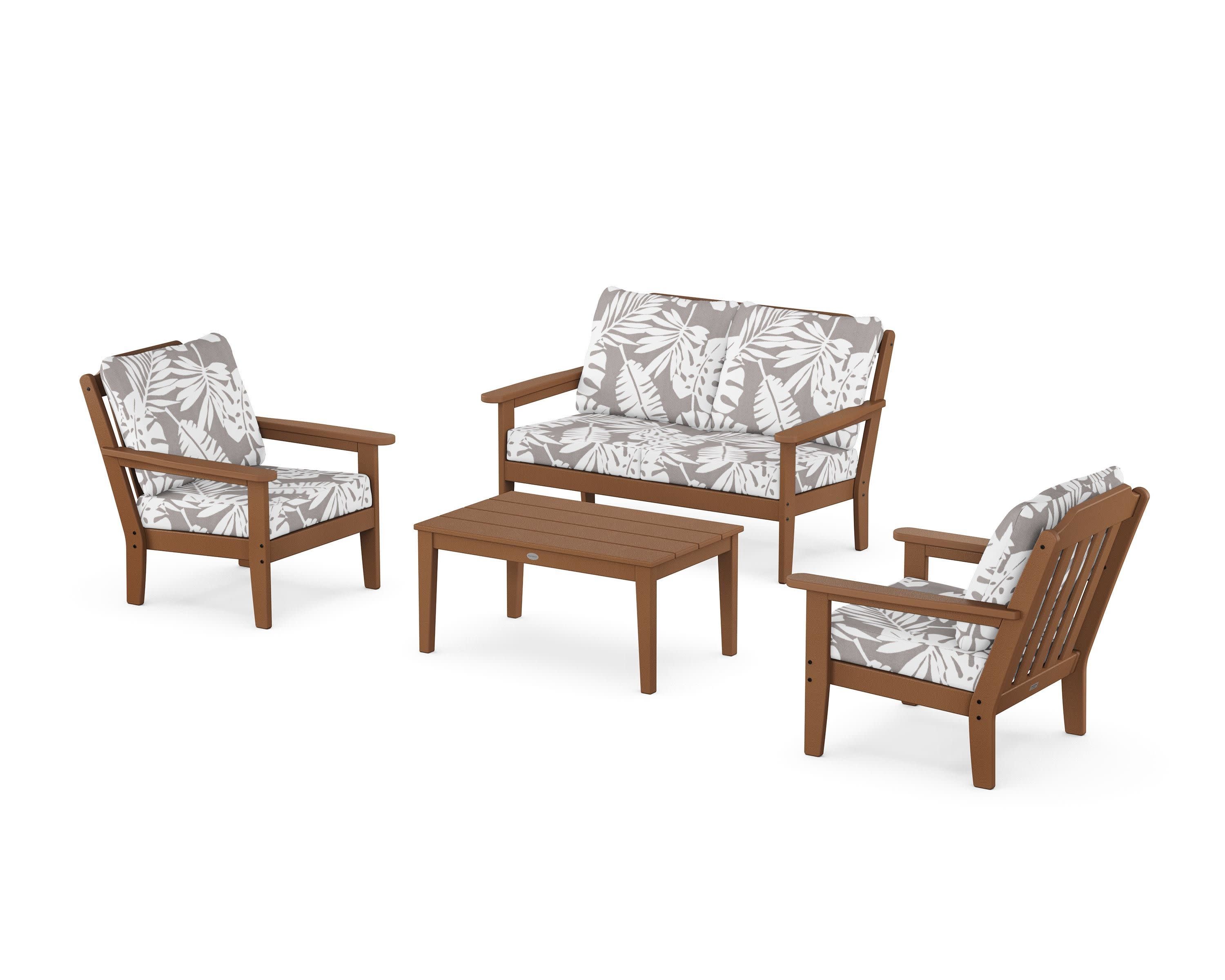 Cottage 4-Piece Deep Seating Set with Loveseat in Teak / Leaf Grey Mist