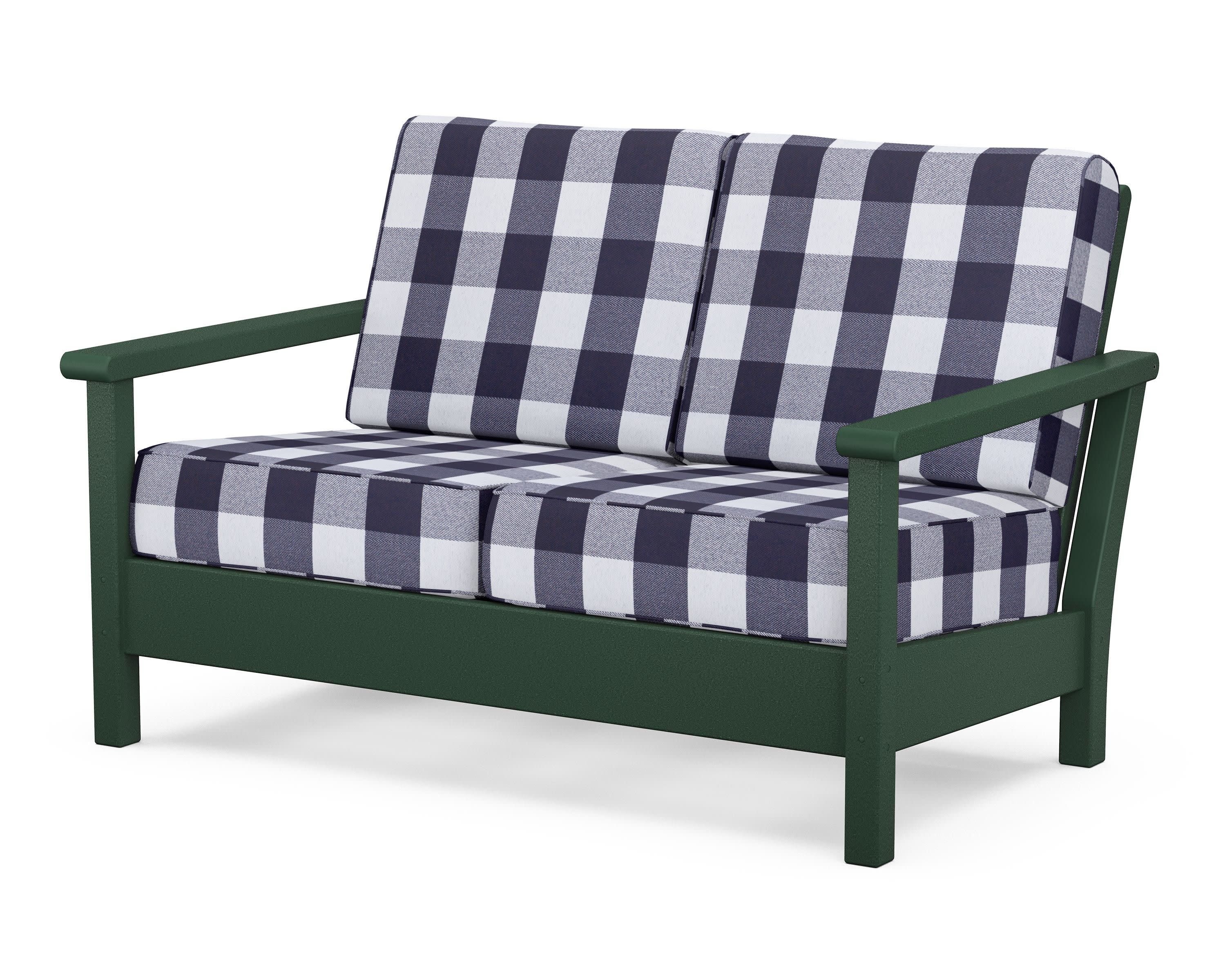 Harbour Deep Seating Loveseat in Green / Buffalo Plaid Navy
