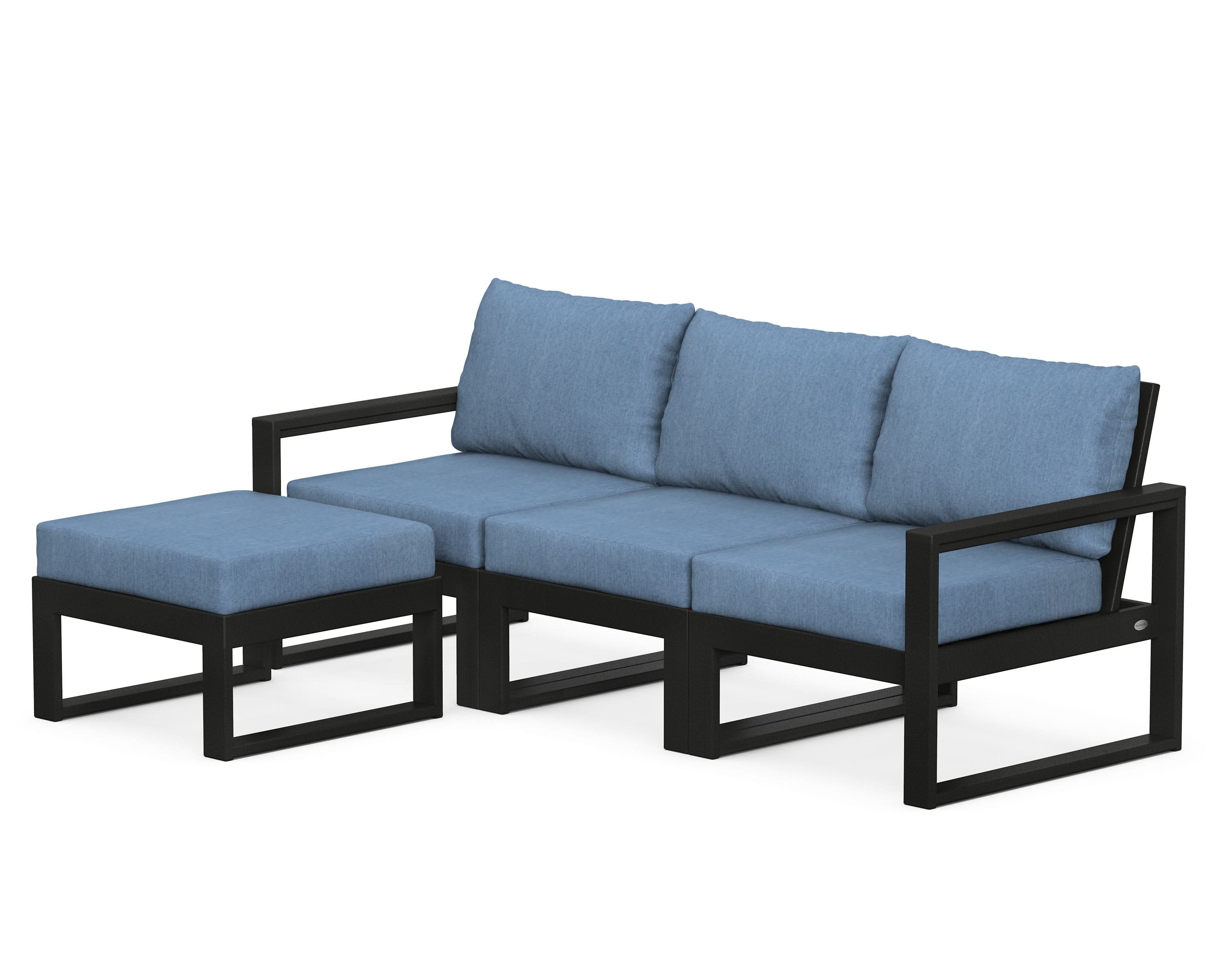 EDGE 4-Piece Modular Deep Seating Set with Ottoman in Black / Sky Blue