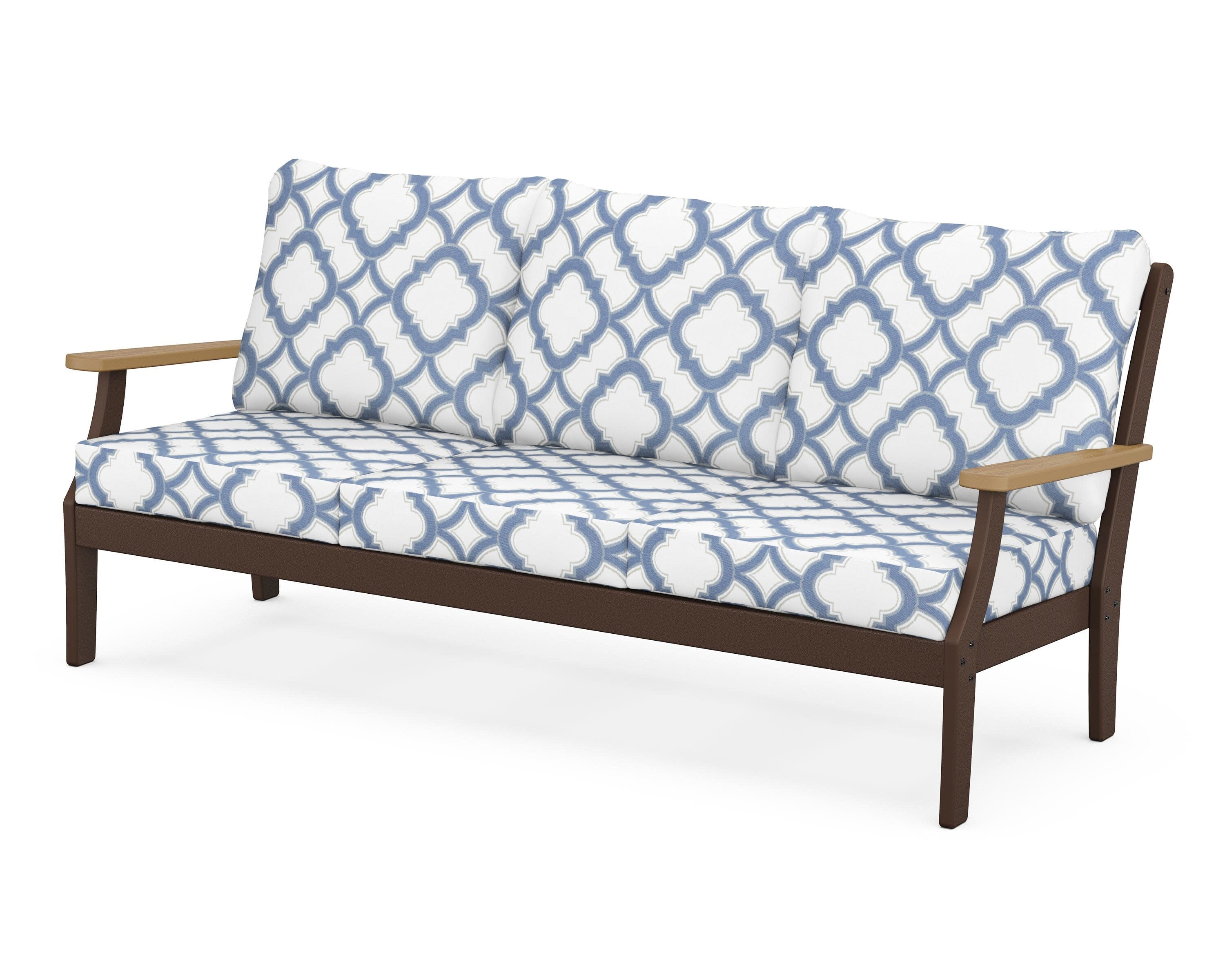 Braxton Deep Seating Sofa in Mahogany / Natural / Trellis Sky Blue