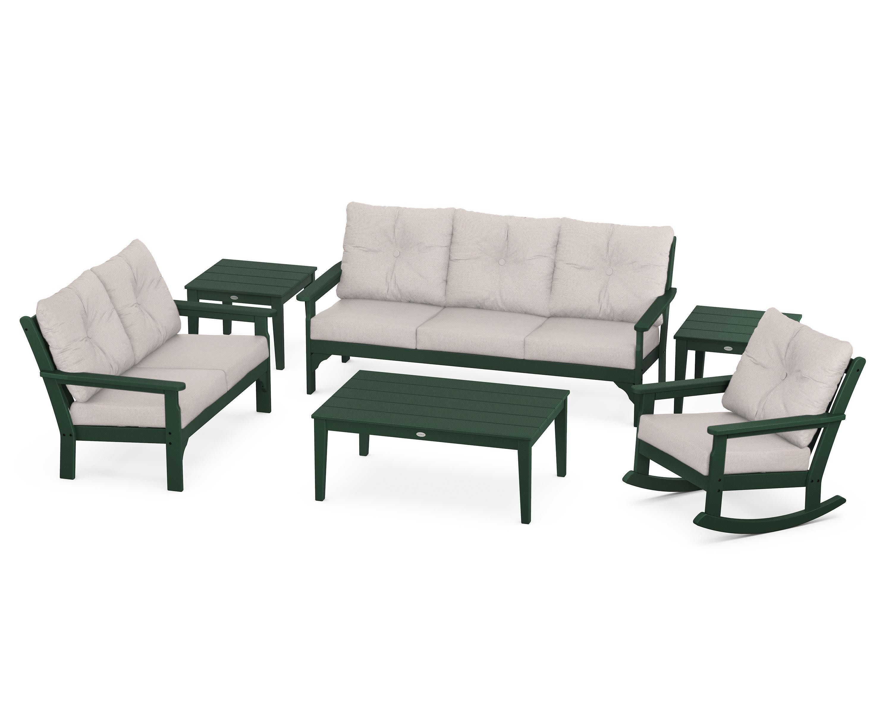Vineyard 6-Piece Deep Seating Set in Green / Dune Burlap