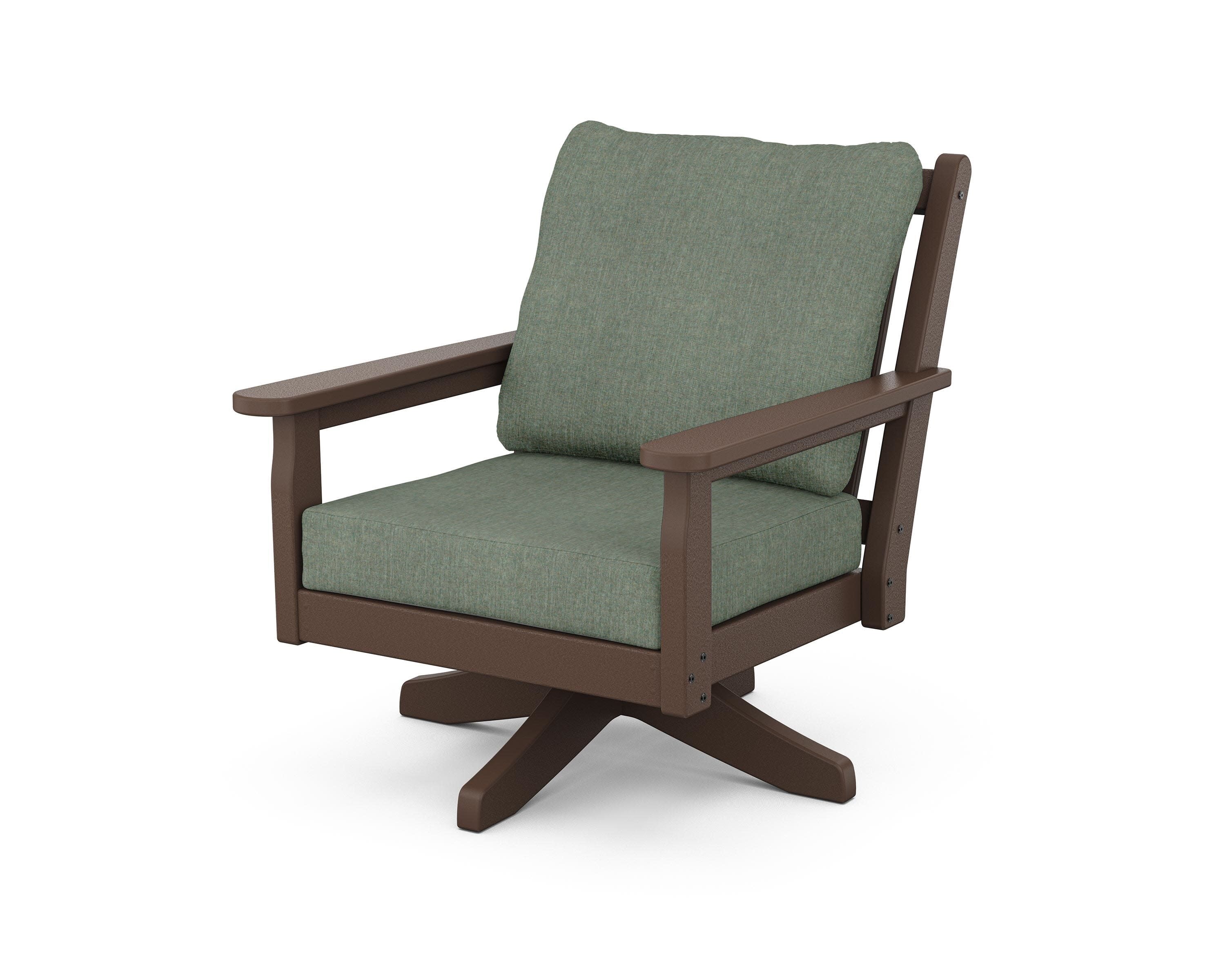 Chippendale Deep Seating Swivel Chair in Mahogany / Cast Sage