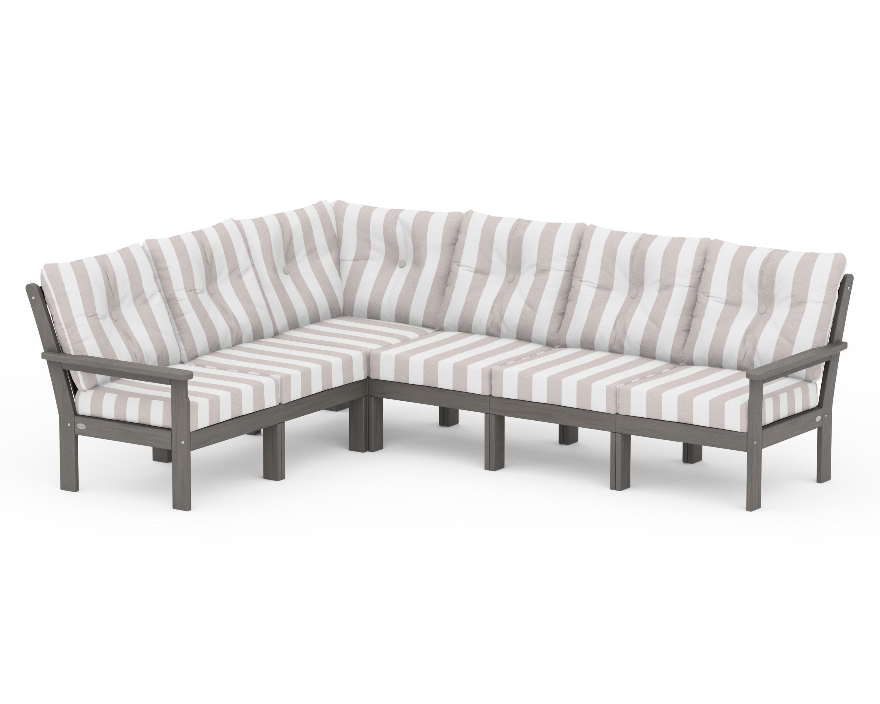 Vineyard 6-Piece Sectional in Driftwood / Cabana Stripe Dune Burlap